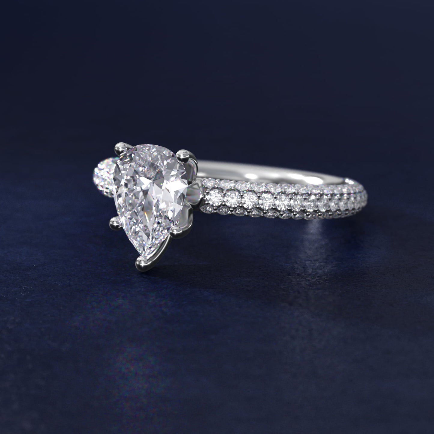 The Gallery Collection™ Rolled MicropavŽ Diamond Engagement Ring in 14k White Gold (3/8 ct. tw.) - Pear Center