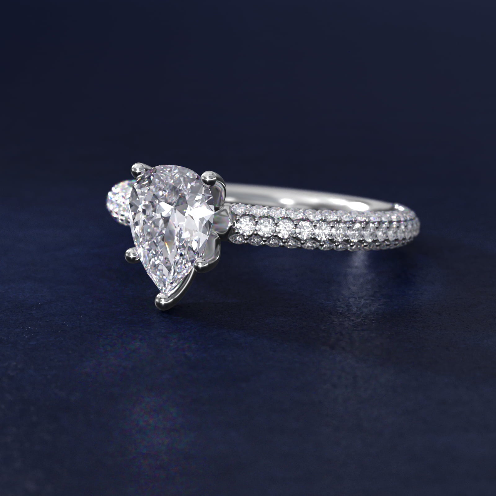 The Gallery Collection™ Rolled MicropavŽ Diamond Engagement Ring in 14k White Gold (3/8 ct. tw.) - Pear Center