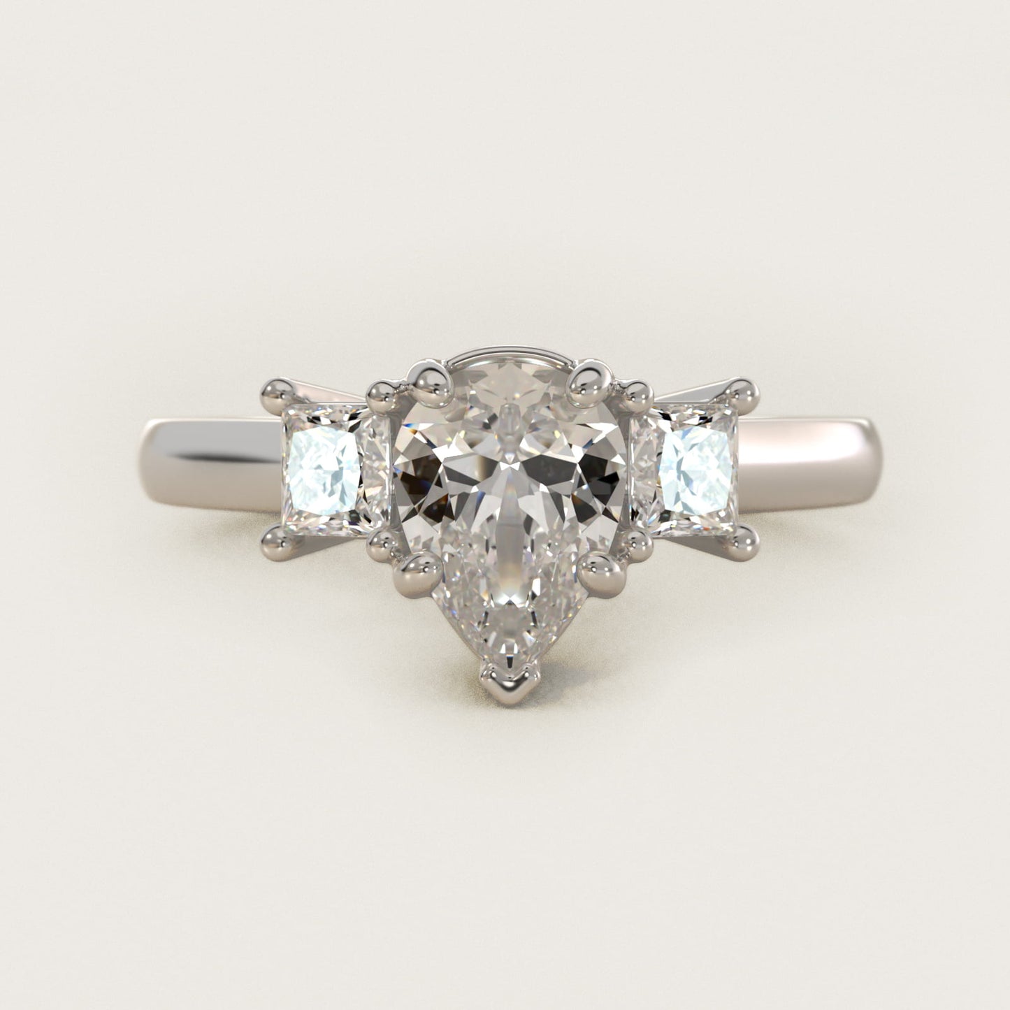 The Gallery Collection™ Princess-Cut Three-Stone Diamond Engagement Ring in 14k White Gold (3/8 ct. tw.) - Pear Center