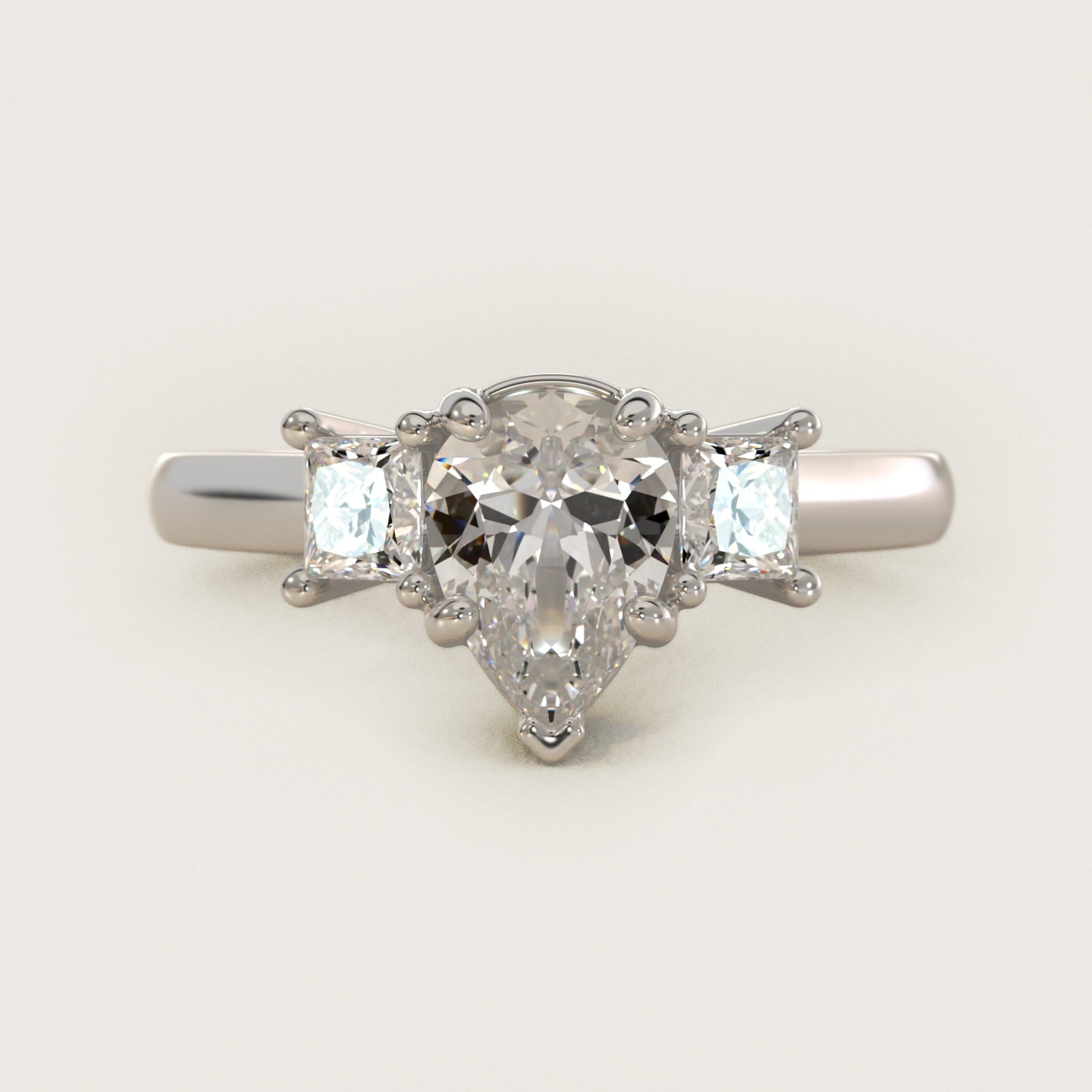 The Gallery Collectionª Princess-Cut Three-Stone Diamond Engagement Ring in 18k White Gold (3/8 ct. tw.) - Pear Center
