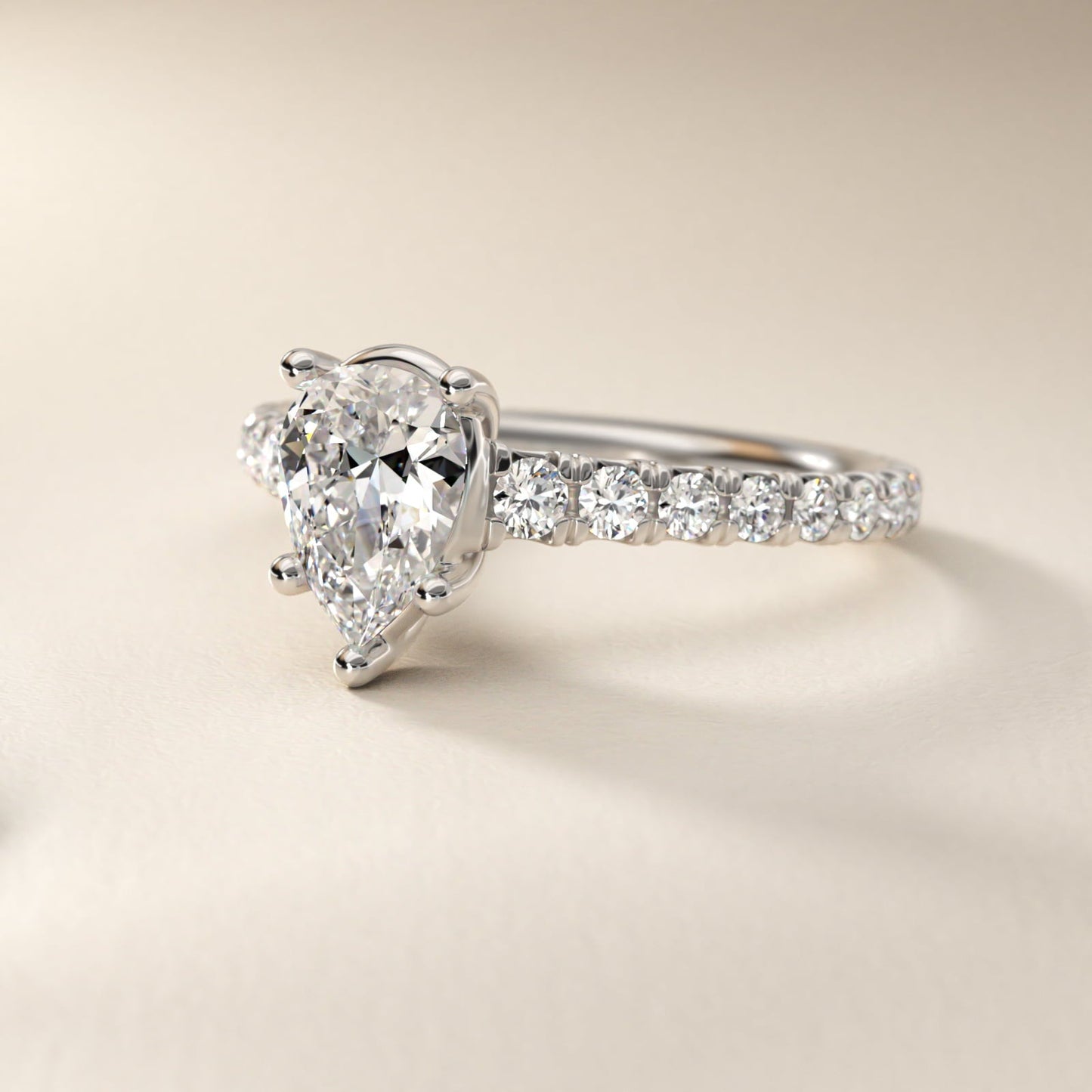 The Gallery Collection? Cathedral Pav? Diamond Engagement Ring in 18k White Gold (5/8 ct. tw.) - Pear Center