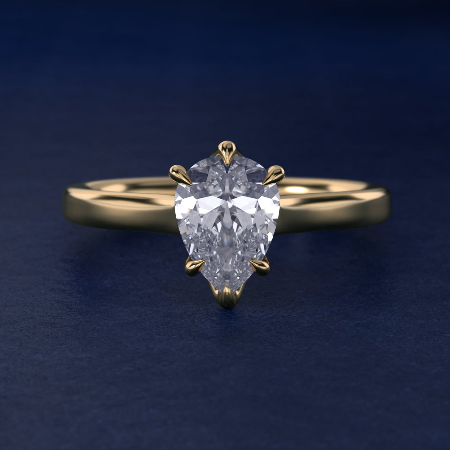 The Gallery Collection Six-Prong Trellis Solitaire Diamond Engagement Ring in 18k Yellow Gold - Pear Center