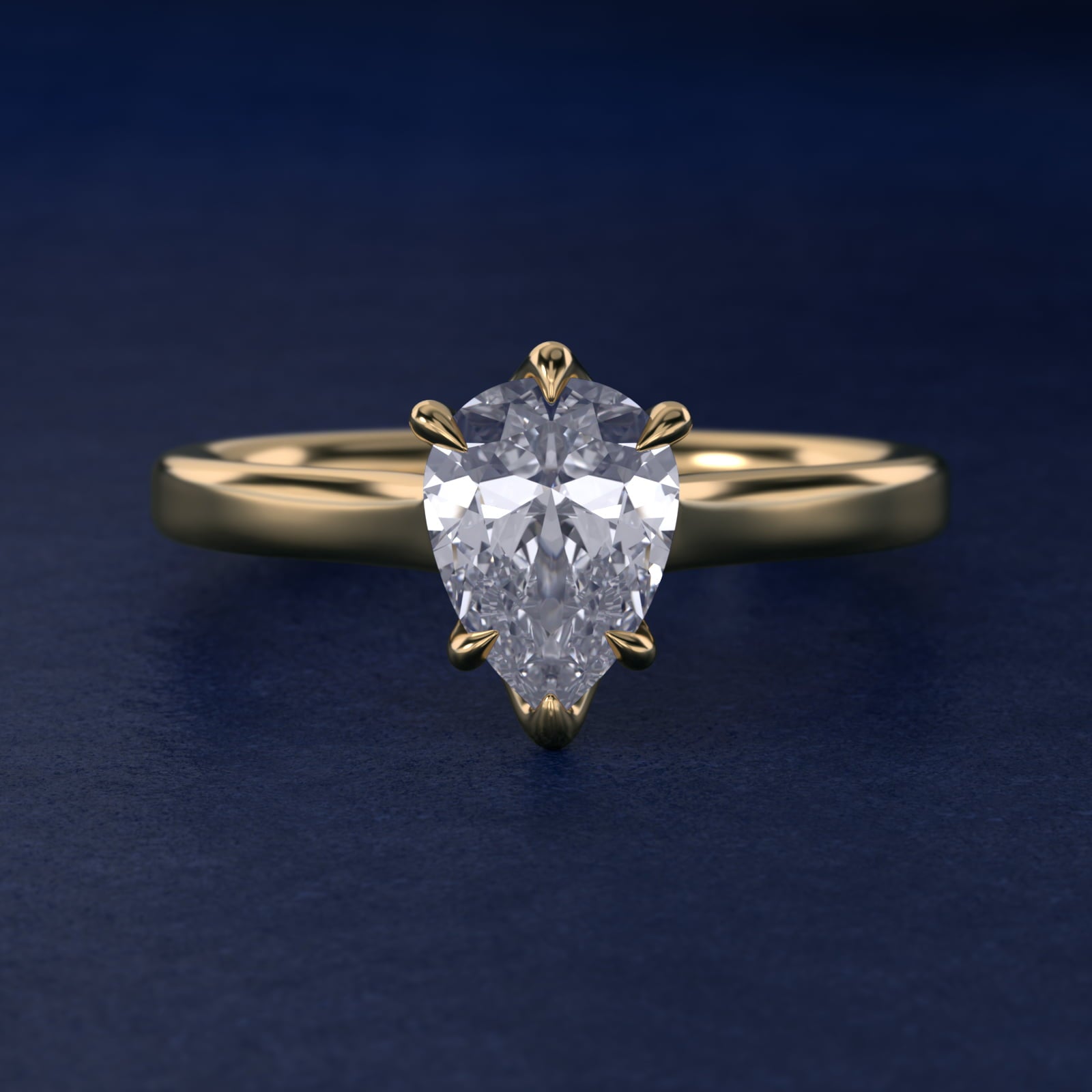 The Gallery Collection Six-Prong Trellis Solitaire Diamond Engagement Ring in 14K Yellow Gold - Pear Center