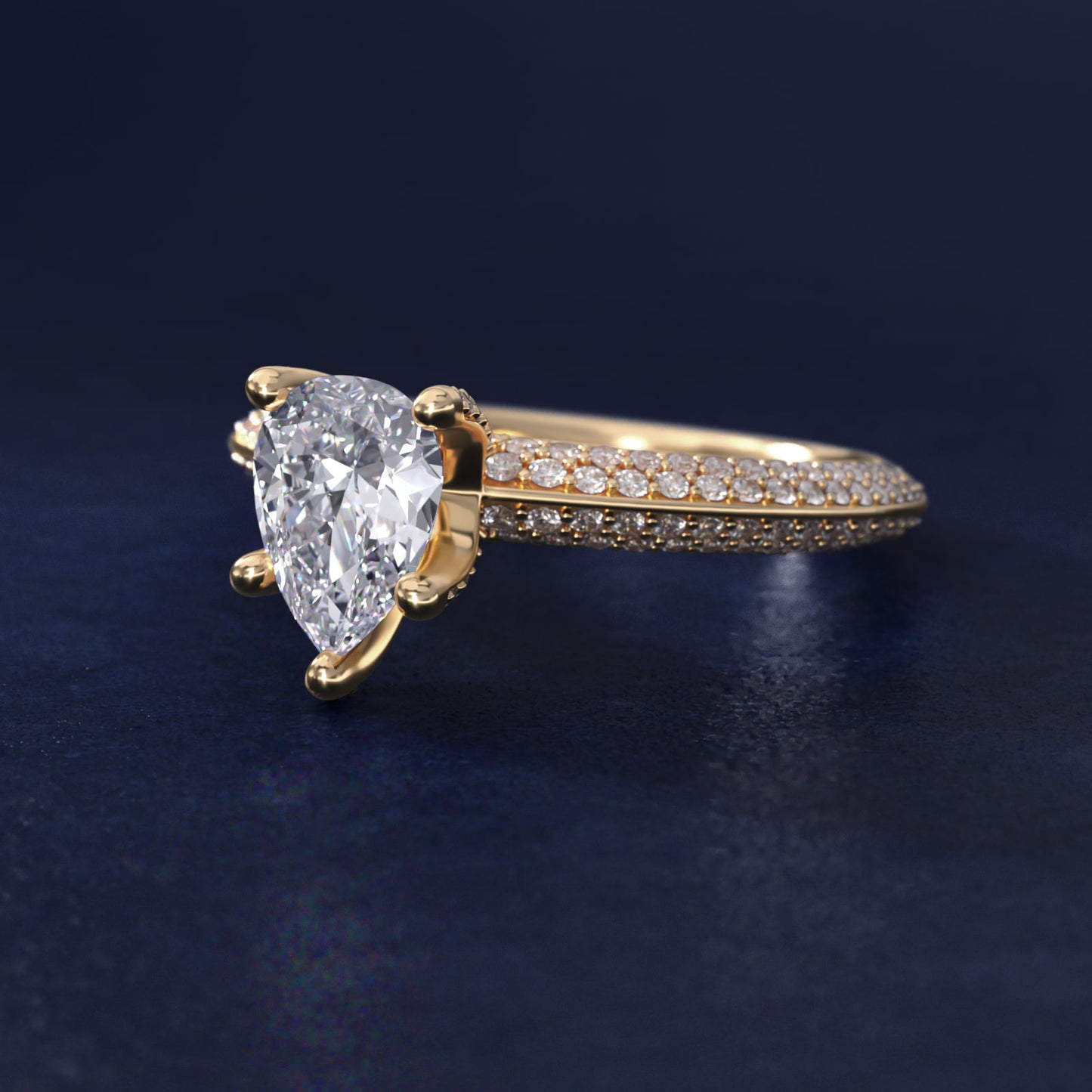 The Gallery Collection™ Knife Edge MicropavŽ Diamond Engagement Ring in 18k Yellow Gold (3/8 ct. tw.) - Pear Center