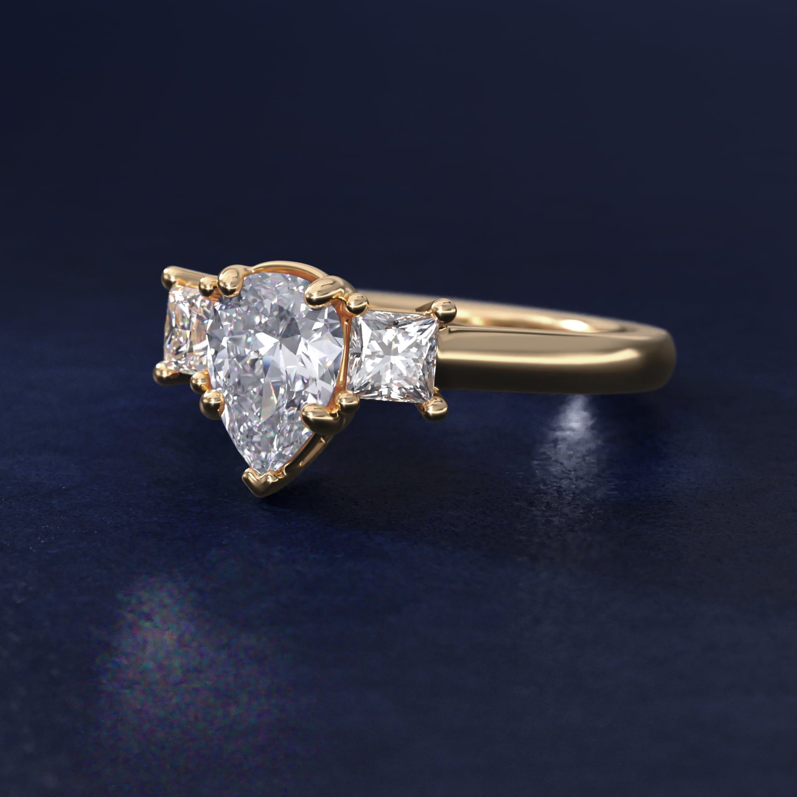 The Gallery Collectionª Princess-Cut Three-Stone Diamond Engagement Ring in 18k Yellow Gold (3/8 ct. tw.) - Pear Center