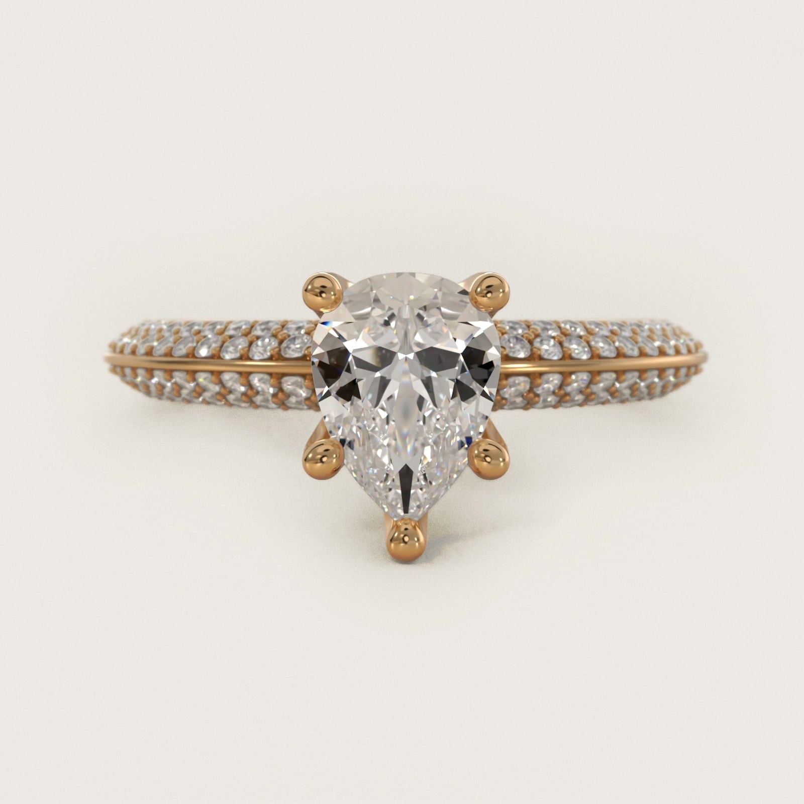 The Gallery Collection? Cathedral Pav? Diamond Engagement Ring in 18k Yellow Gold (5/8 ct. tw.) - Pear Center