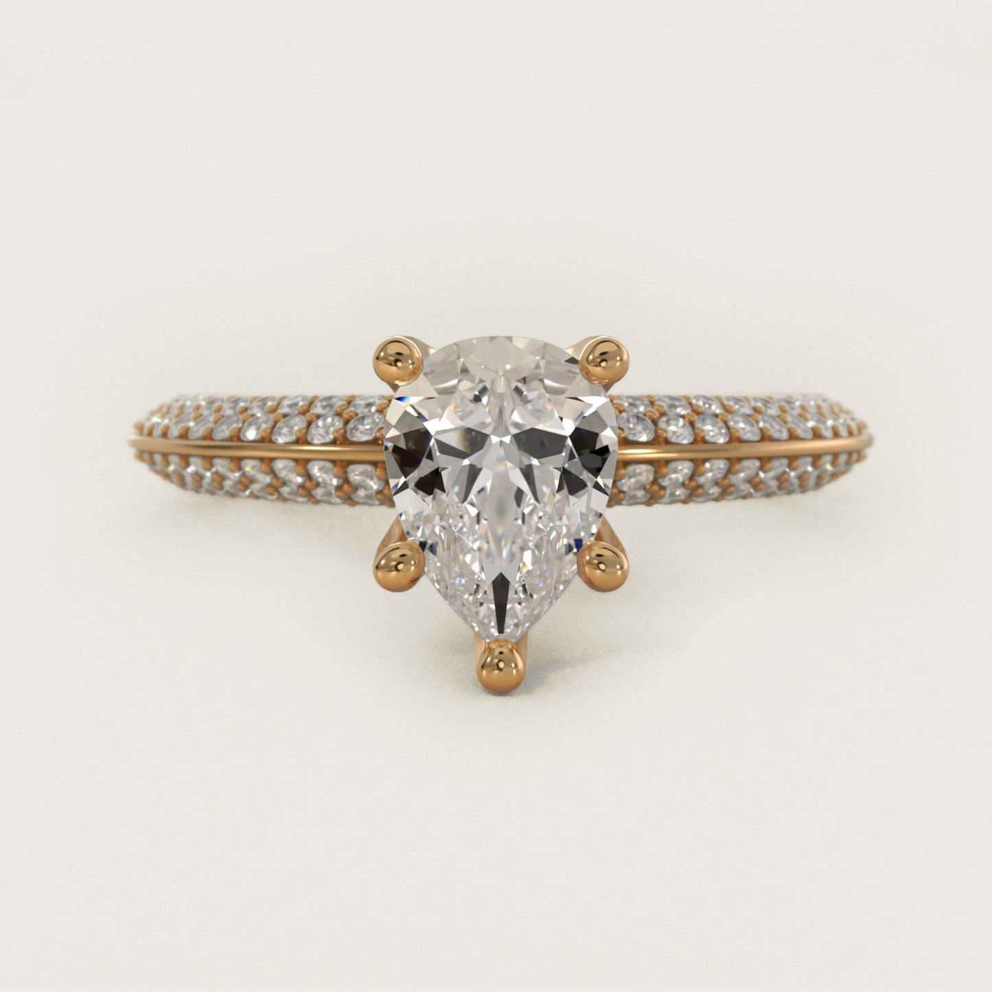 The Gallery Collection? Rolled Micropav? Diamond Engagement Ring in 18k Yellow Gold (3/8 ct. tw.) - Pear Center