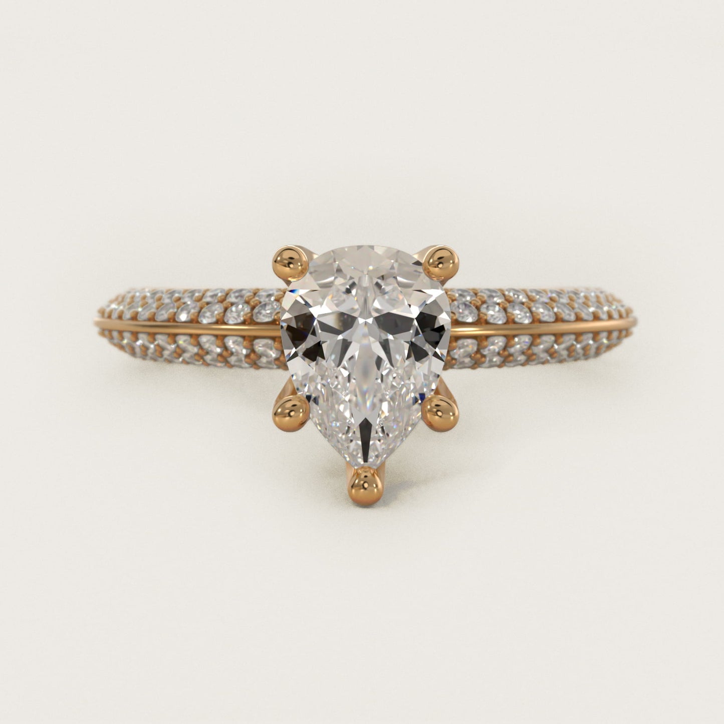 The Gallery Collection™ Knife Edge MicropavŽ Diamond Engagement Ring in 18k Yellow Gold (3/8 ct. tw.) - Pear Center