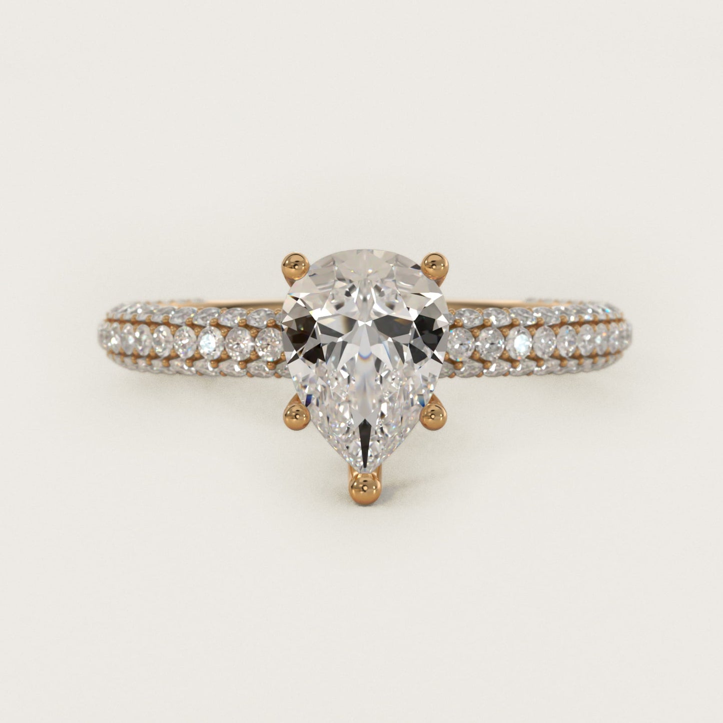 The Gallery Collection™ Rolled MicropavŽ Diamond Engagement Ring in 14K Yellow Gold (3/8 ct. tw.) - Pear Center