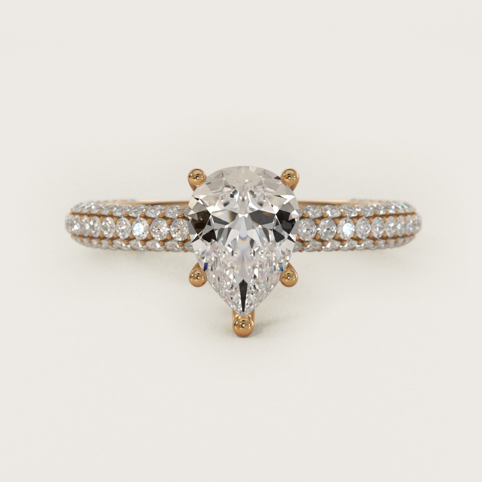 The Gallery Collection™ Rolled MicropavŽ Diamond Engagement Ring in 14K Yellow Gold (3/8 ct. tw.) - Pear Center