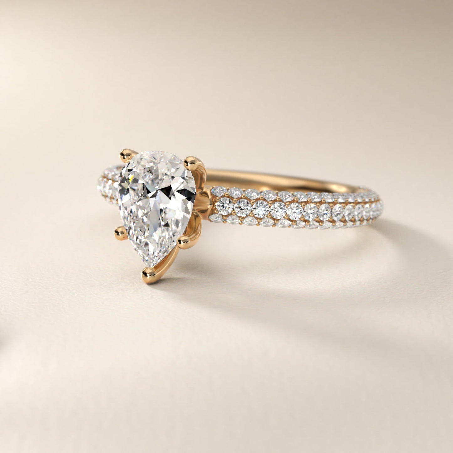 The Gallery Collection™ Rolled MicropavŽ Diamond Engagement Ring in 14K Yellow Gold (3/8 ct. tw.) - Pear Center