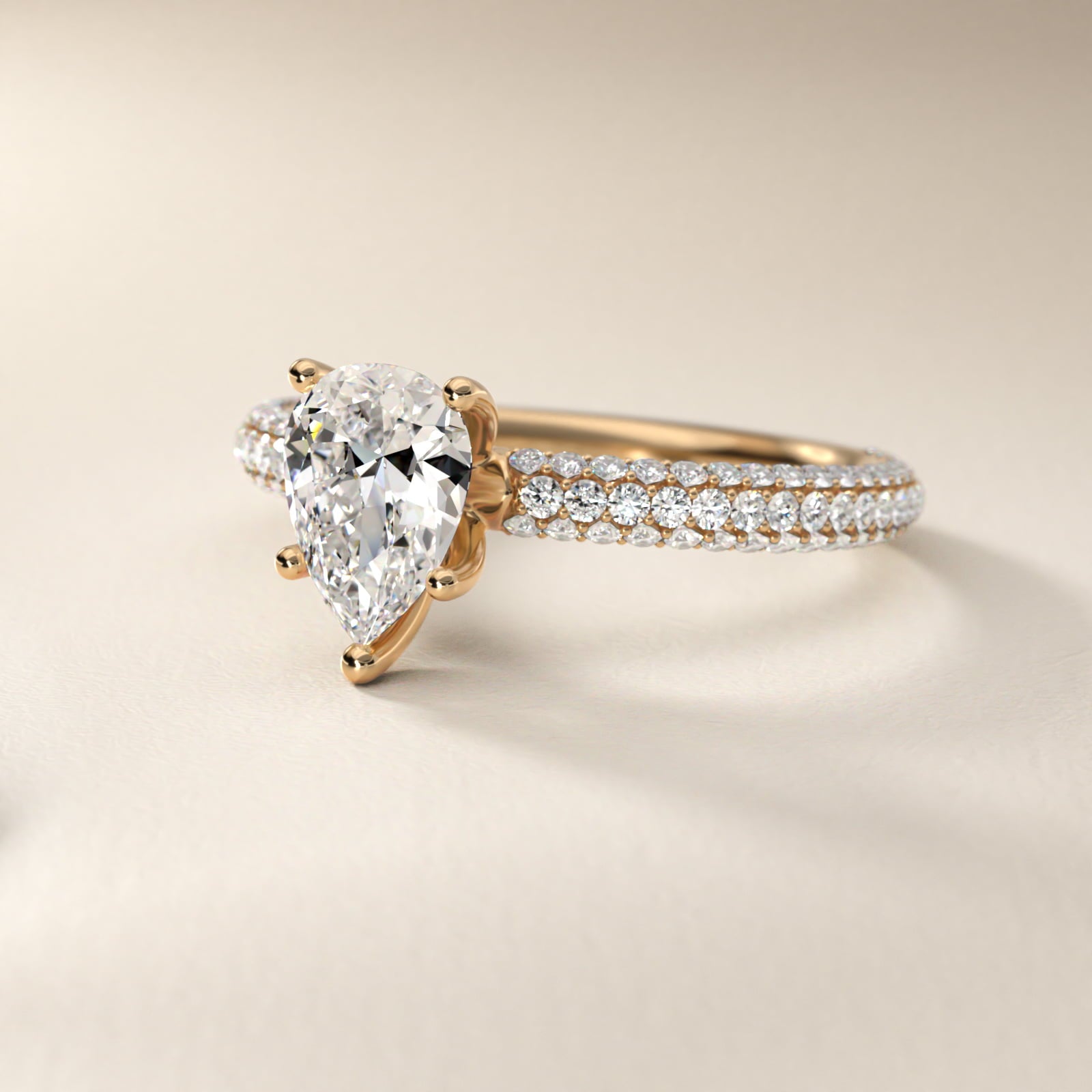 The Gallery Collection™ Rolled MicropavŽ Diamond Engagement Ring in 14K Yellow Gold (3/8 ct. tw.) - Pear Center