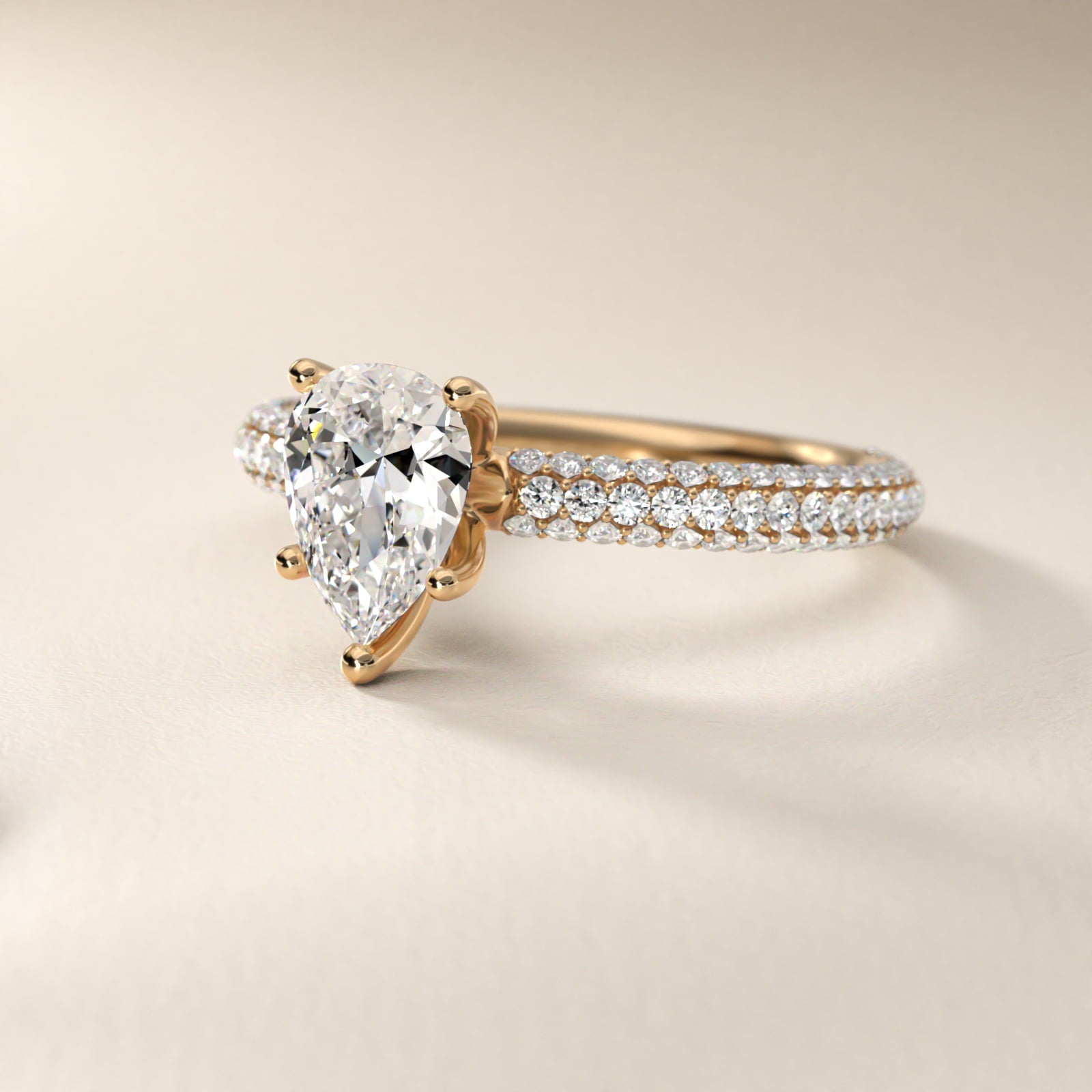 The Gallery Collection? Rolled Micropav? Diamond Engagement Ring in 18k Yellow Gold (3/8 ct. tw.) - Pear Center