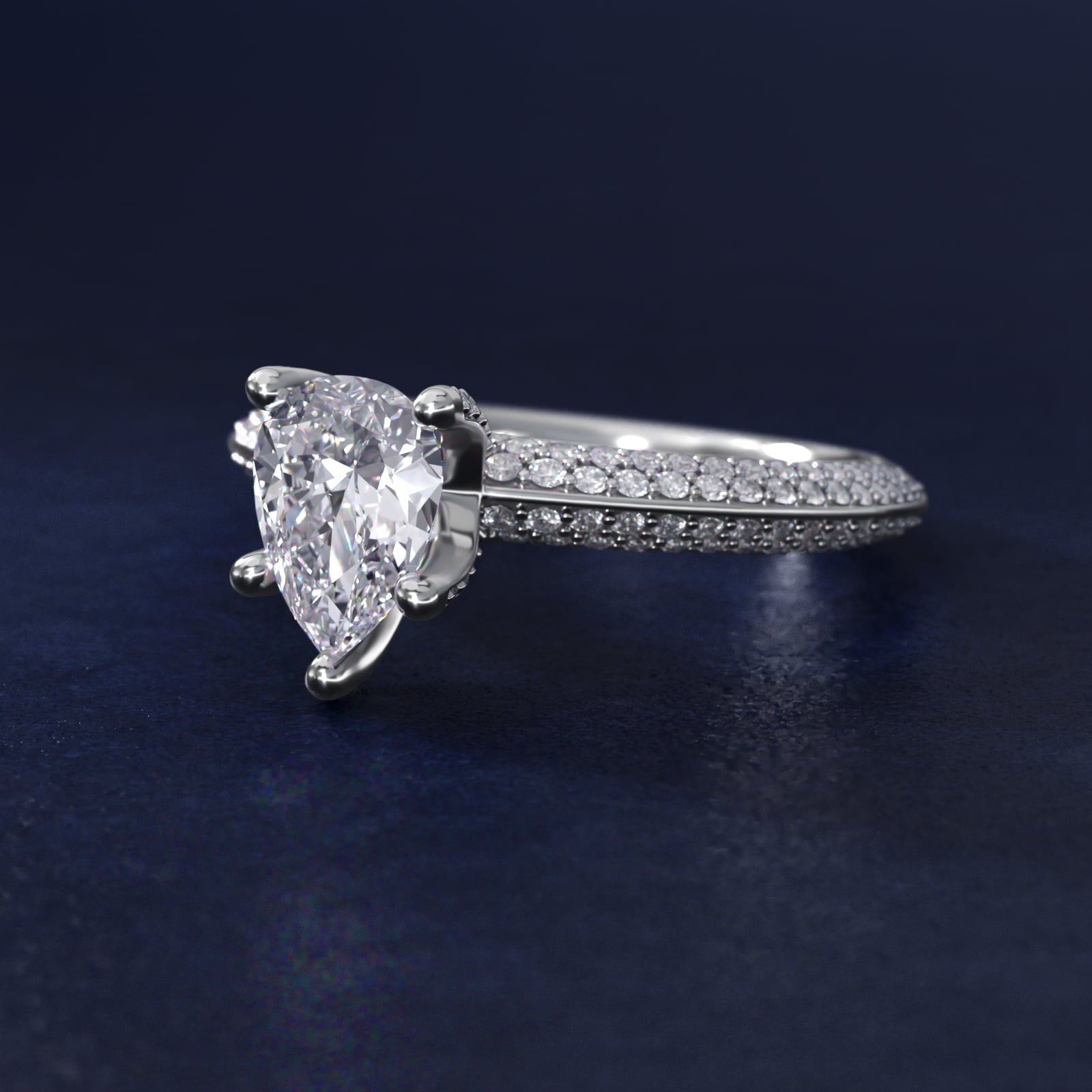 The Gallery Collection™ Knife Edge MicropavŽ Diamond Engagement Ring in Platinum (3/8 ct. tw.) - Pear Center