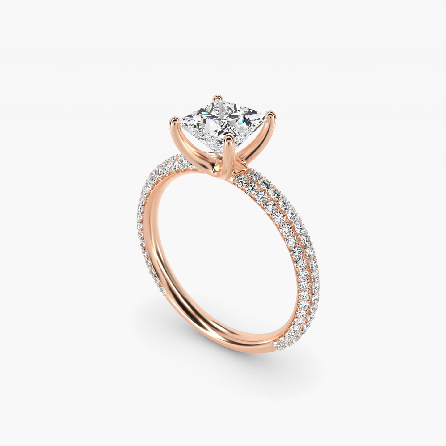 The Gallery Collection™ Rolled MicropavŽ Diamond Engagement Ring in 14k Rose Gold (3/8 ct. tw.) - Princess Center