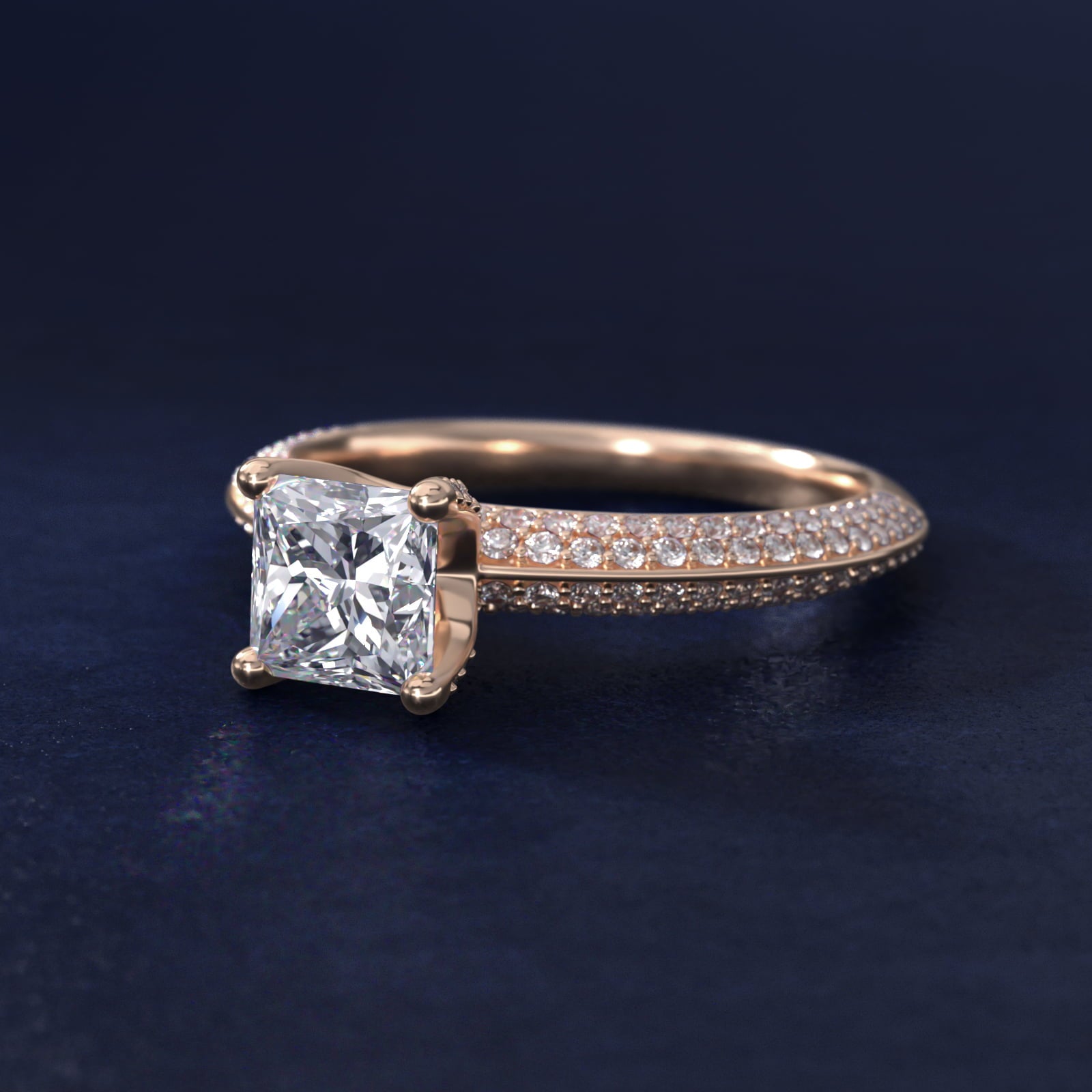 The Gallery Collection™ Knife Edge MicropavŽ Diamond Engagement Ring in 14k Rose Gold (3/8 ct. tw.) - Princess Center