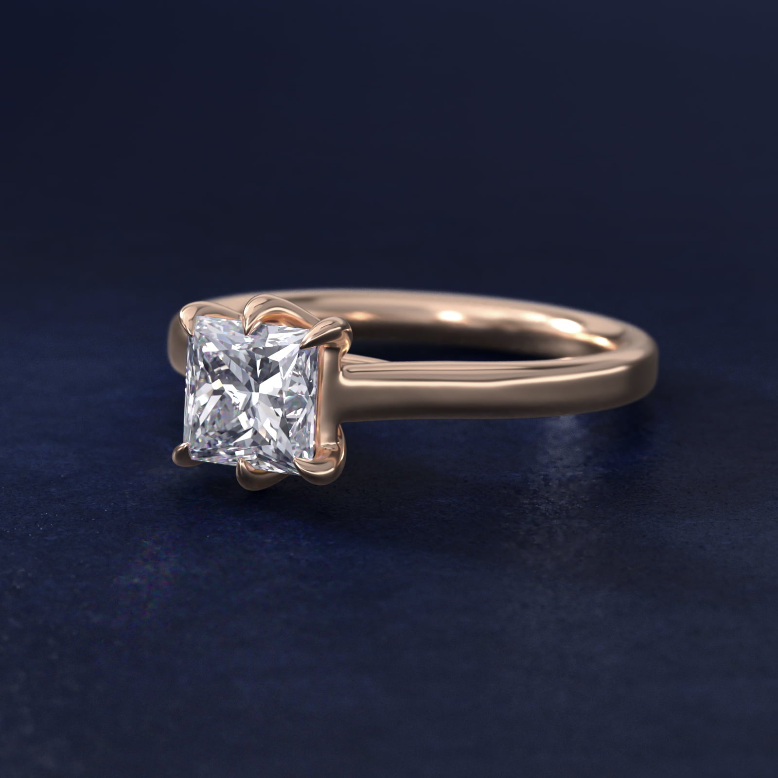 The Gallery Collection Six-Prong Trellis Solitaire Diamond Engagement Ring in 14k Rose Gold - Princess Center