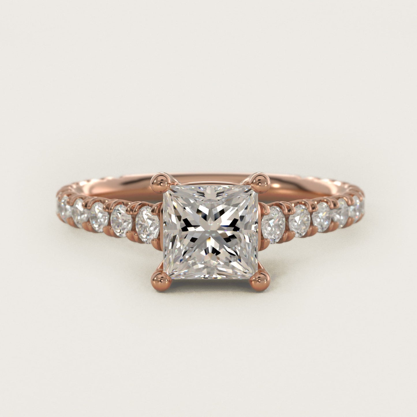 The Gallery Collection™ Cathedral PavŽ Diamond Engagement Ring in 14k Rose Gold (5/8 ct. tw.) - Princess Center