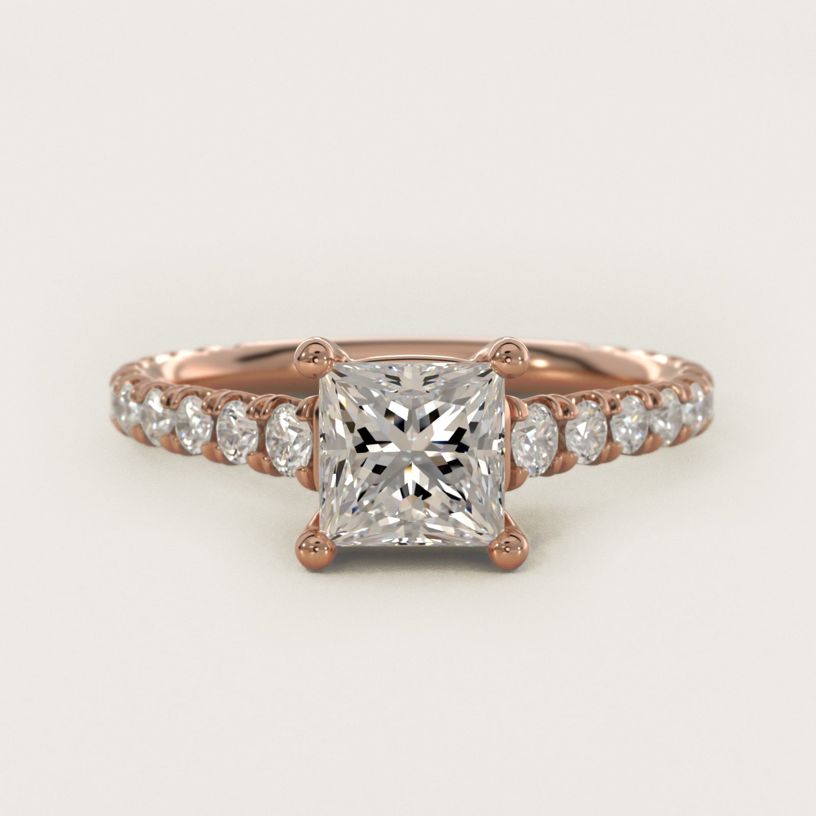 The Gallery Collection™ Cathedral PavŽ Diamond Engagement Ring in 14k Rose Gold (5/8 ct. tw.) - Princess Center