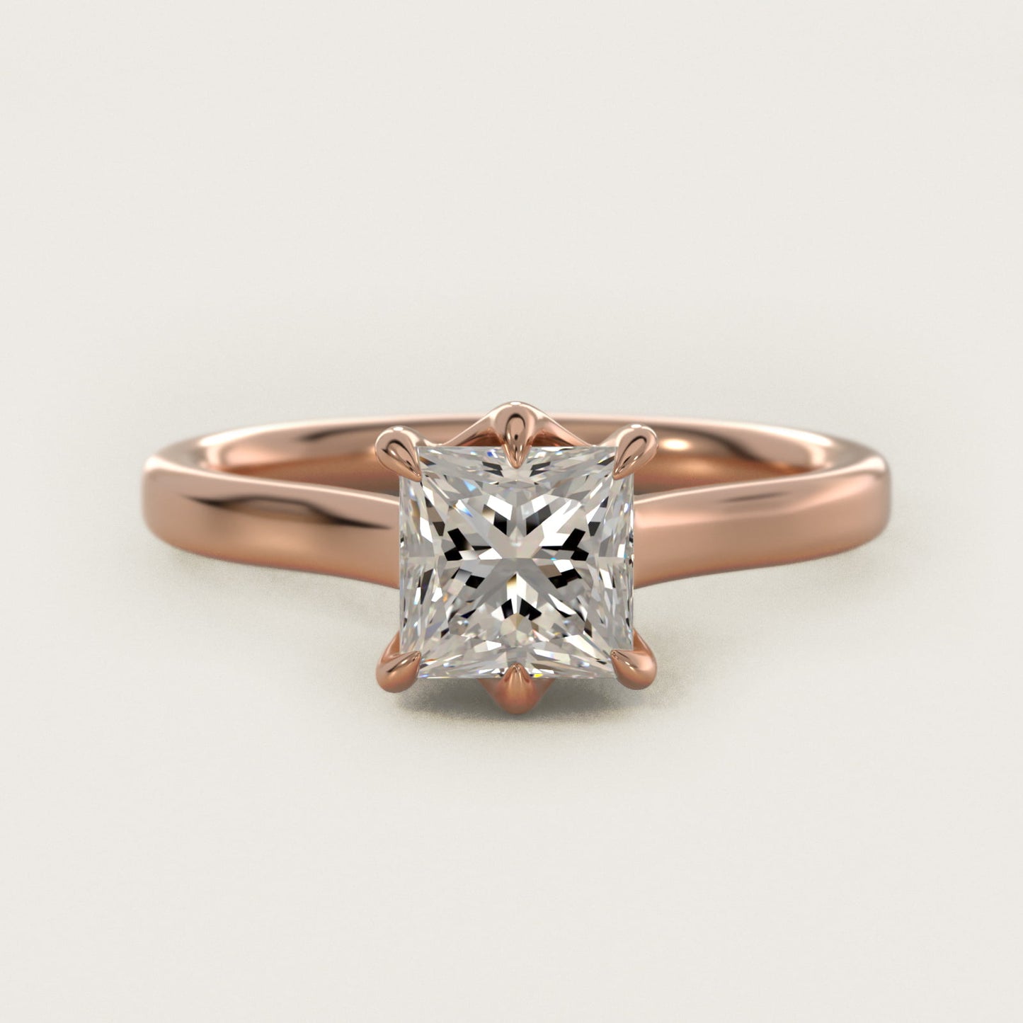 The Gallery Collection Six-Prong Trellis Solitaire Diamond Engagement Ring in 14k Rose Gold - Princess Center