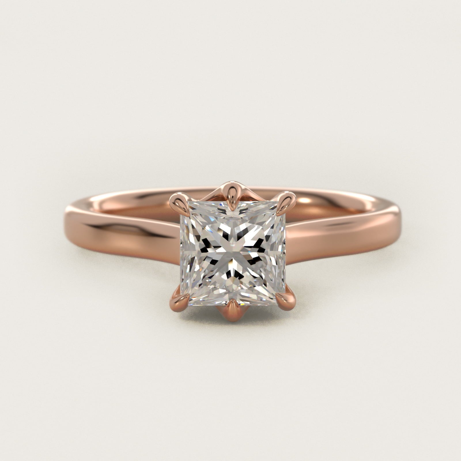The Gallery Collection Six-Prong Trellis Solitaire Diamond Engagement Ring in 14k Rose Gold - Princess Center