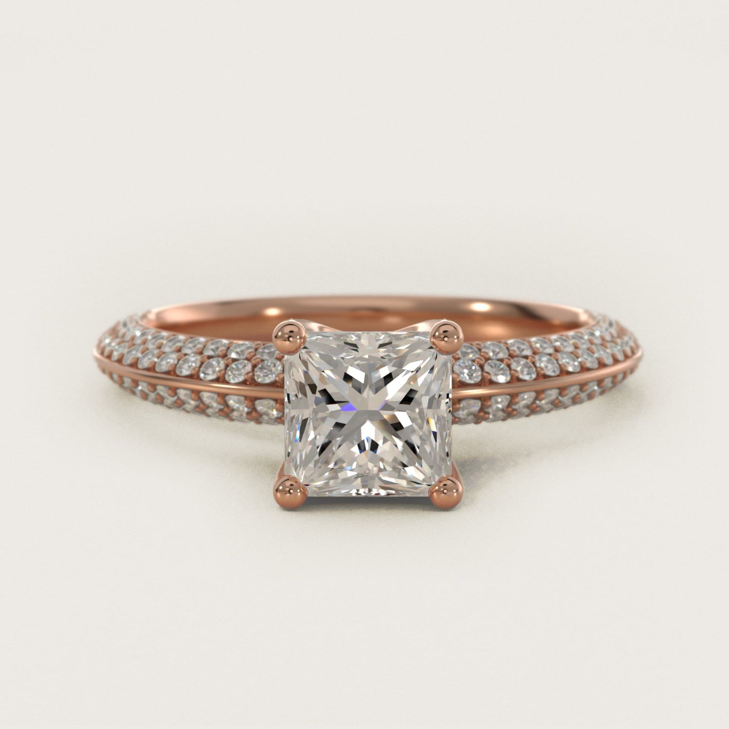 The Gallery Collection™ Knife Edge MicropavŽ Diamond Engagement Ring in 14k Rose Gold (3/8 ct. tw.) - Princess Center