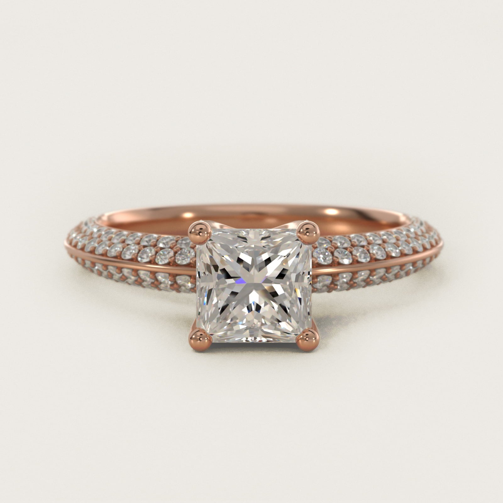 The Gallery Collection™ Knife Edge MicropavŽ Diamond Engagement Ring in 14k Rose Gold (3/8 ct. tw.) - Princess Center