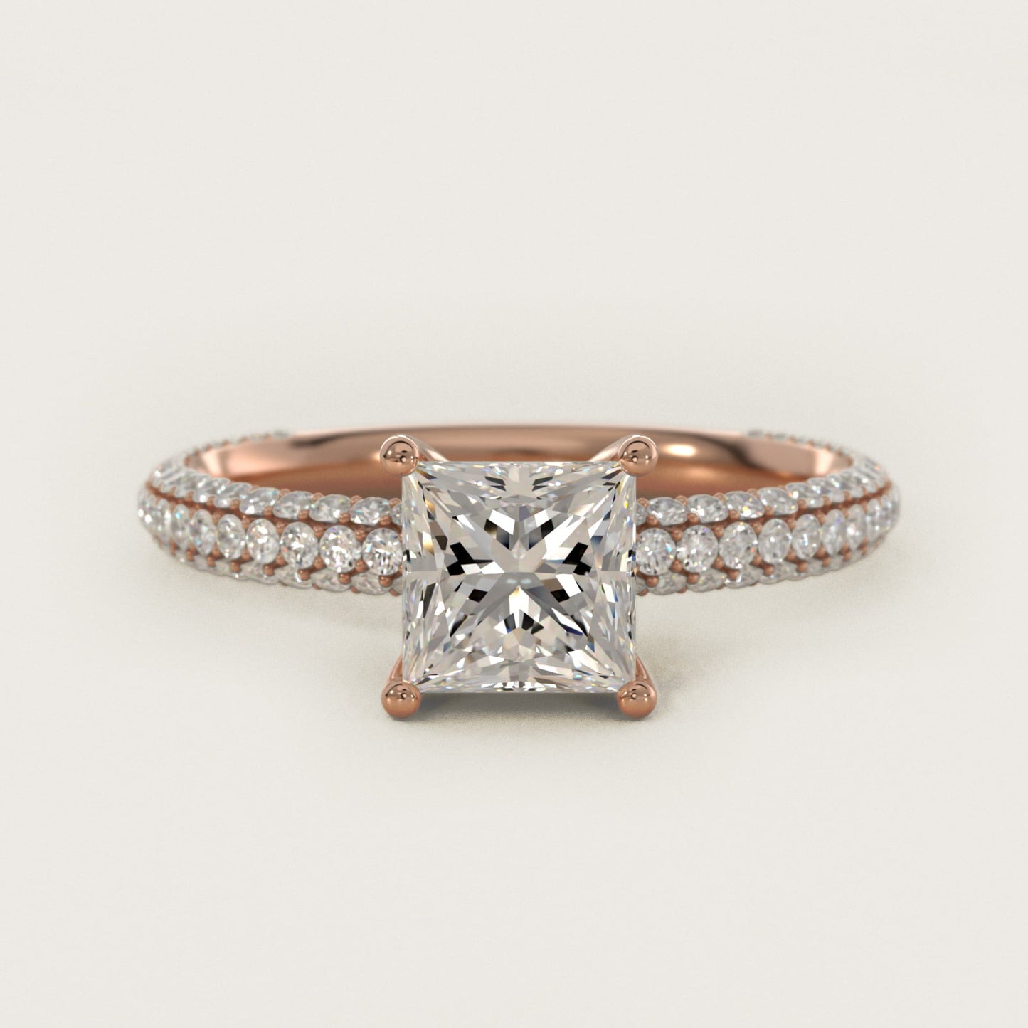 The Gallery Collection™ Rolled MicropavŽ Diamond Engagement Ring in 14k Rose Gold (3/8 ct. tw.) - Princess Center