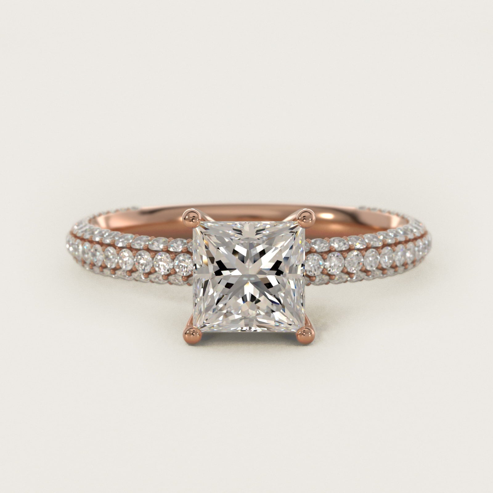 The Gallery Collection™ Rolled MicropavŽ Diamond Engagement Ring in 14k Rose Gold (3/8 ct. tw.) - Princess Center