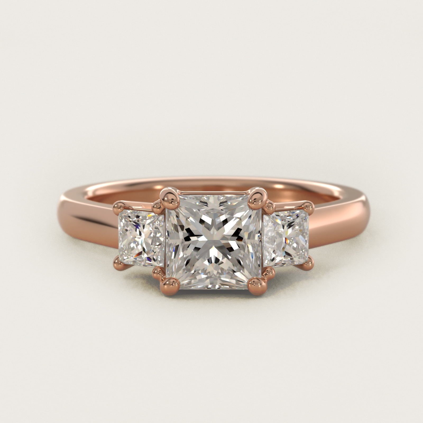 The Gallery Collection™ Princess-Cut Three-Stone Diamond Engagement Ring in 14k Rose Gold (3/8 ct. tw.) - Princess Center