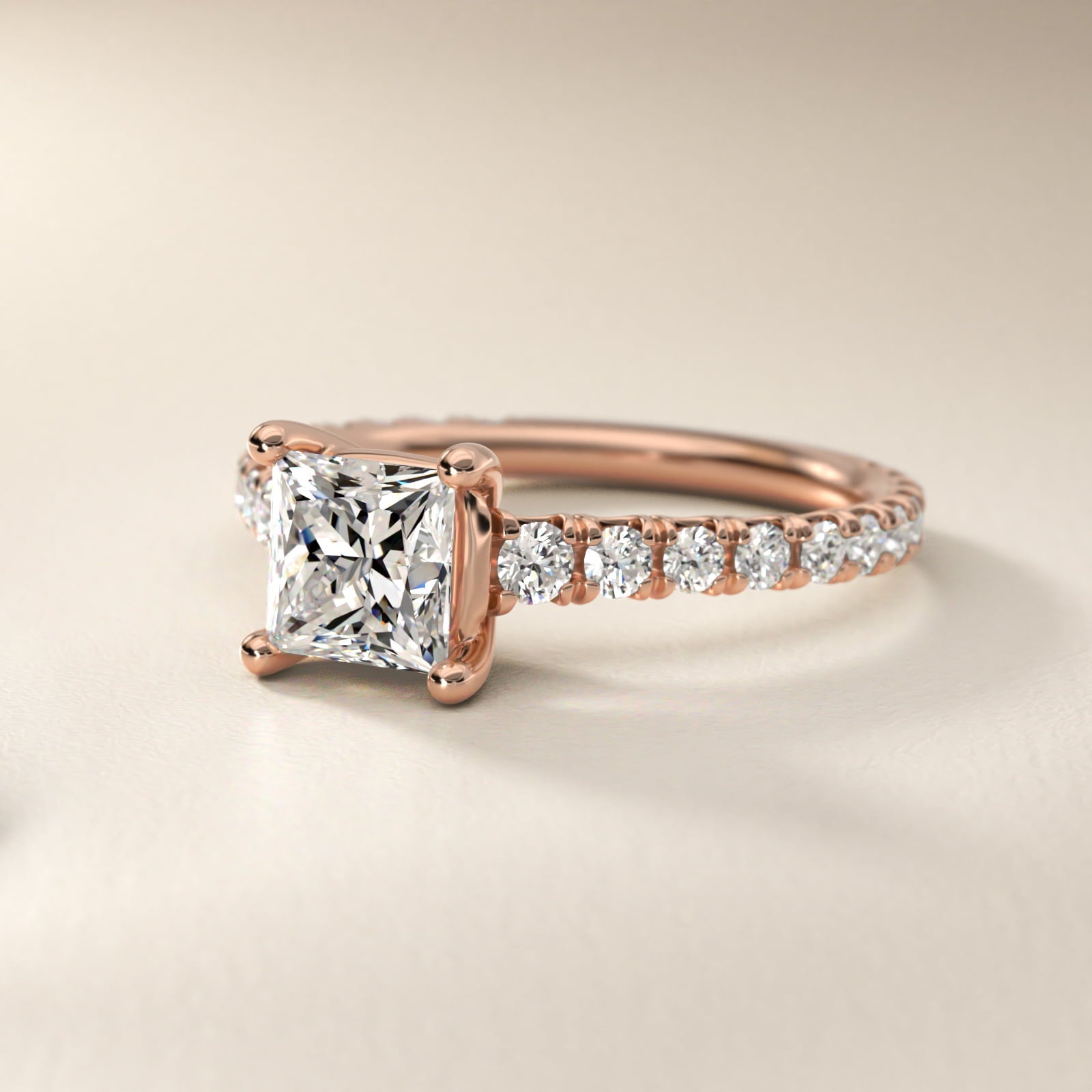 The Gallery Collection? Cathedral Pav? Diamond Engagement Ring in 18k Rose Gold (5/8 ct. tw.) - Princess Center