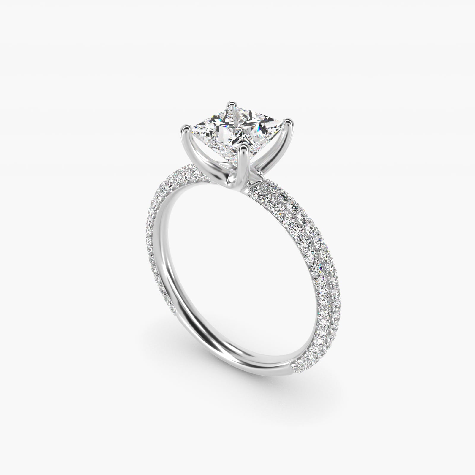 The Gallery Collection™ Rolled MicropavŽ Diamond Engagement Ring in 14k White Gold (3/8 ct. tw.) - Princess Center