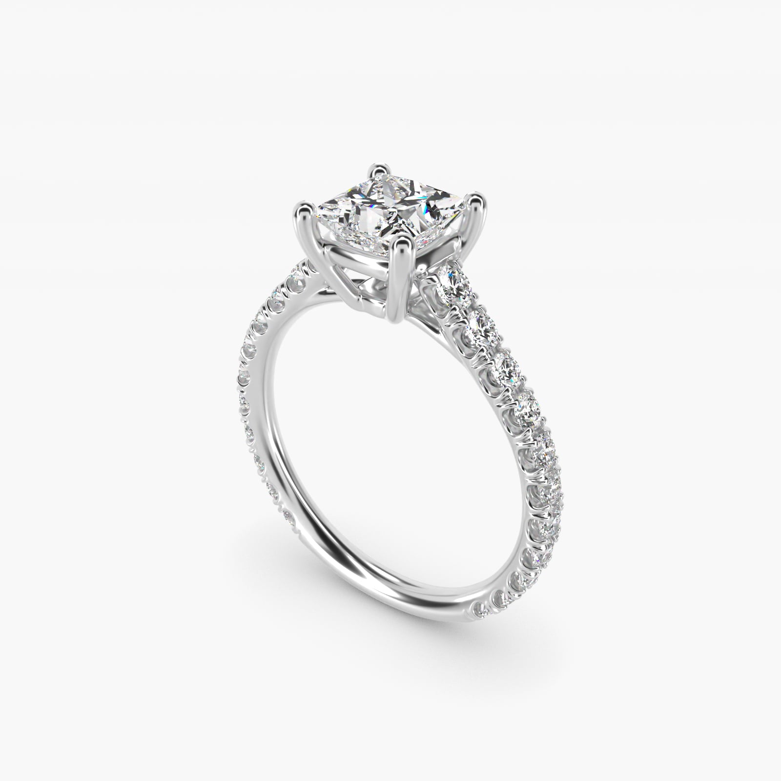 The Gallery Collection™ Cathedral PavŽ Diamond Engagement Ring in 14k White Gold (5/8 ct. tw.) - Princess Center