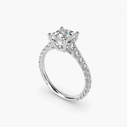 The Gallery Collection™ Cathedral PavŽ Diamond Engagement Ring in 14k White Gold (5/8 ct. tw.) - Princess Center