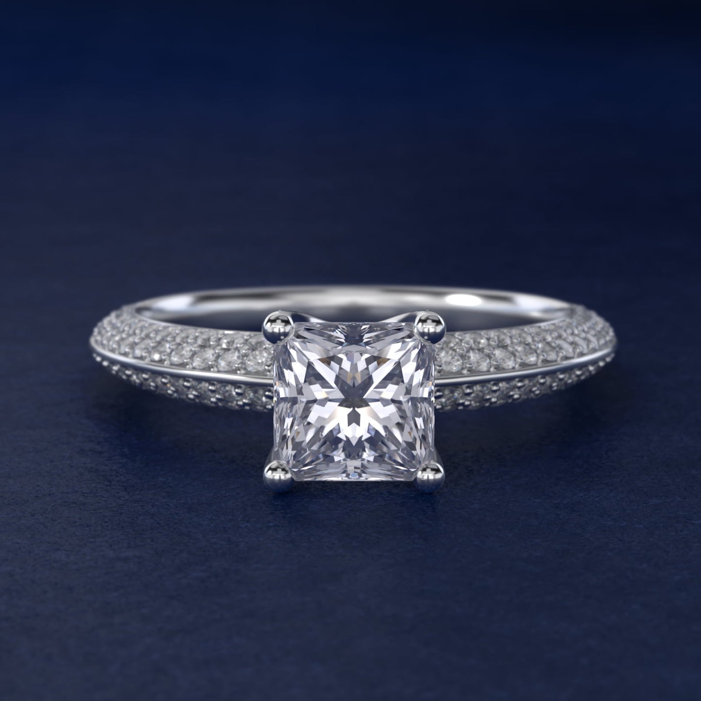 The Gallery Collection™ Knife Edge MicropavŽ Diamond Engagement Ring in 14k White Gold (3/8 ct. tw.) - Princess Center