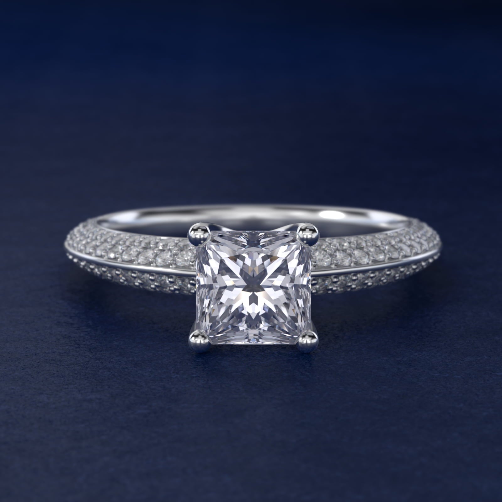 The Gallery Collection™ Knife Edge MicropavŽ Diamond Engagement Ring in 14k White Gold (3/8 ct. tw.) - Princess Center