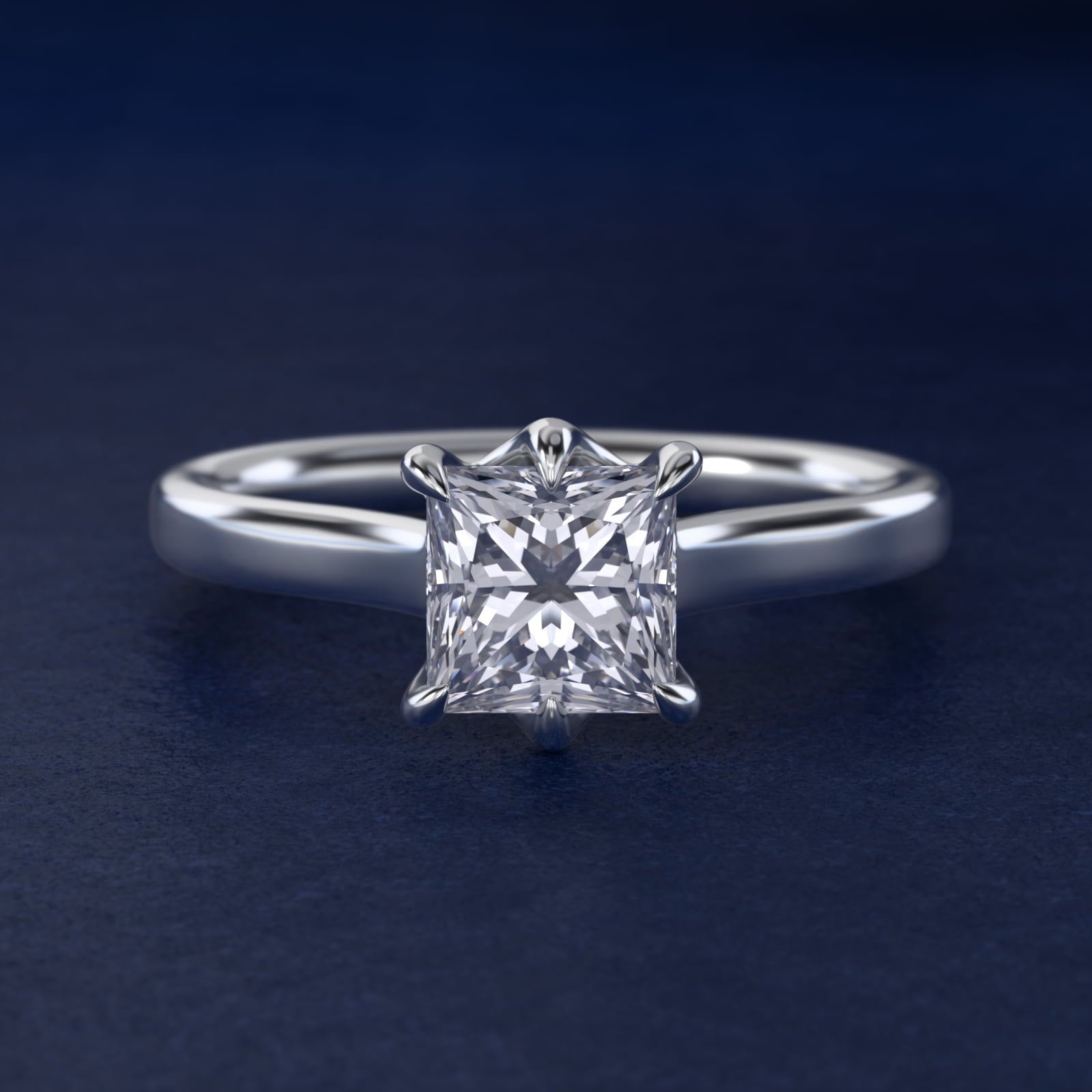 The Gallery Collection Six-Prong Trellis Solitaire Diamond Engagement Ring in 14k White Gold - Princess Center
