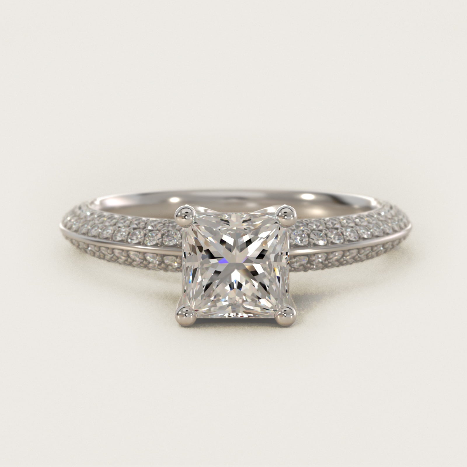 The Gallery Collection™ Knife Edge MicropavŽ Diamond Engagement Ring in 14k White Gold (3/8 ct. tw.) - Princess Center