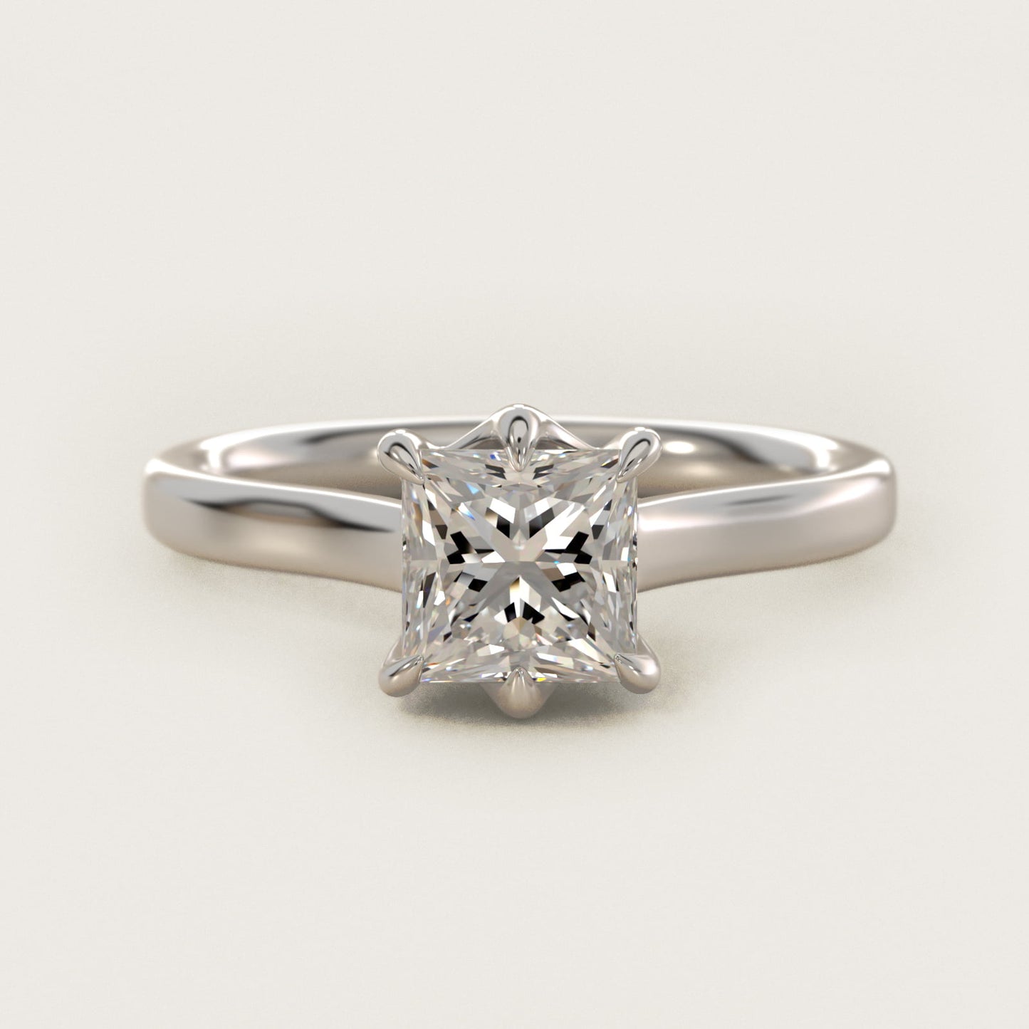 The Gallery Collection Six-Prong Trellis Solitaire Diamond Engagement Ring in 18k White Gold - Princess Center