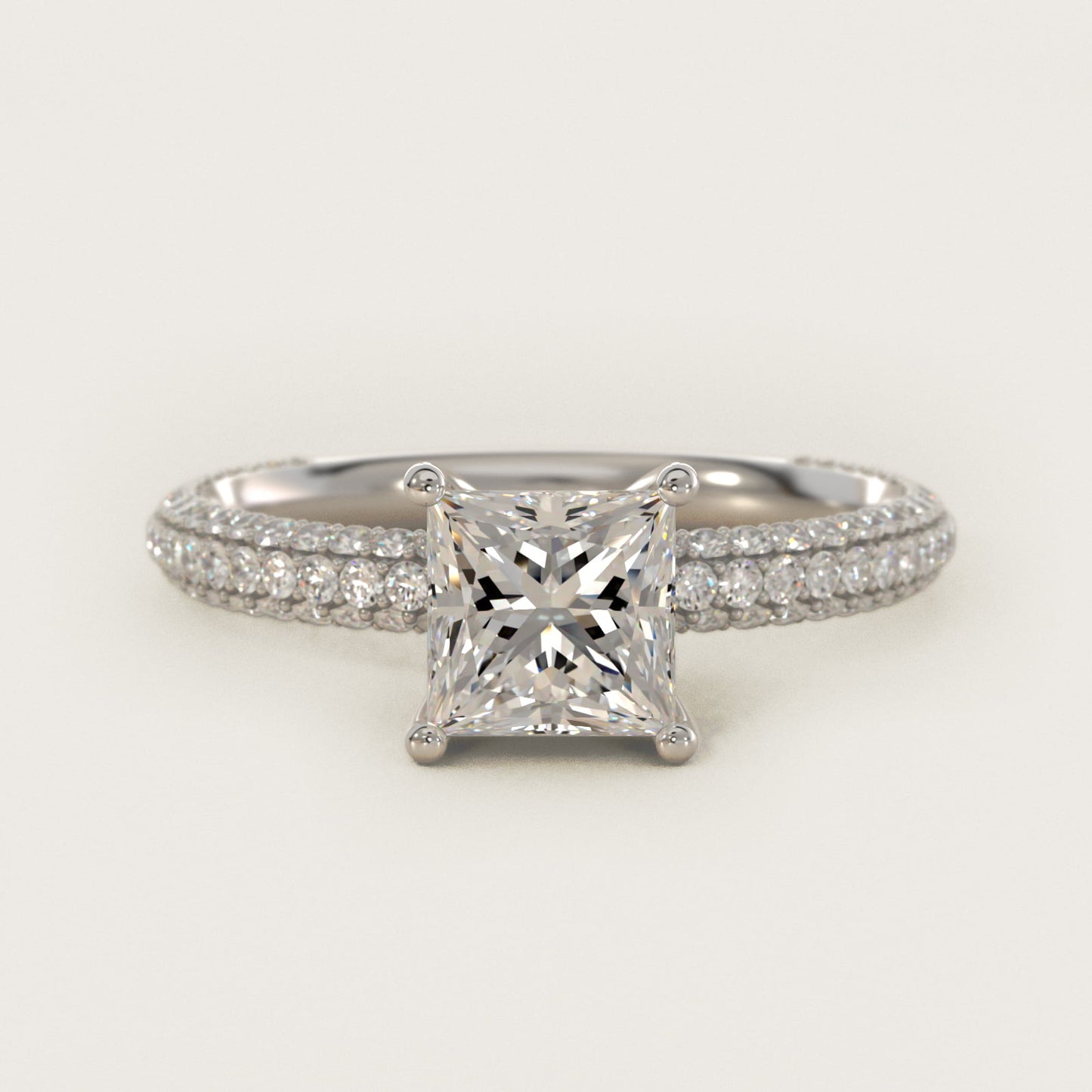 The Gallery Collection™ Rolled MicropavŽ Diamond Engagement Ring in 14k White Gold (3/8 ct. tw.) - Princess Center