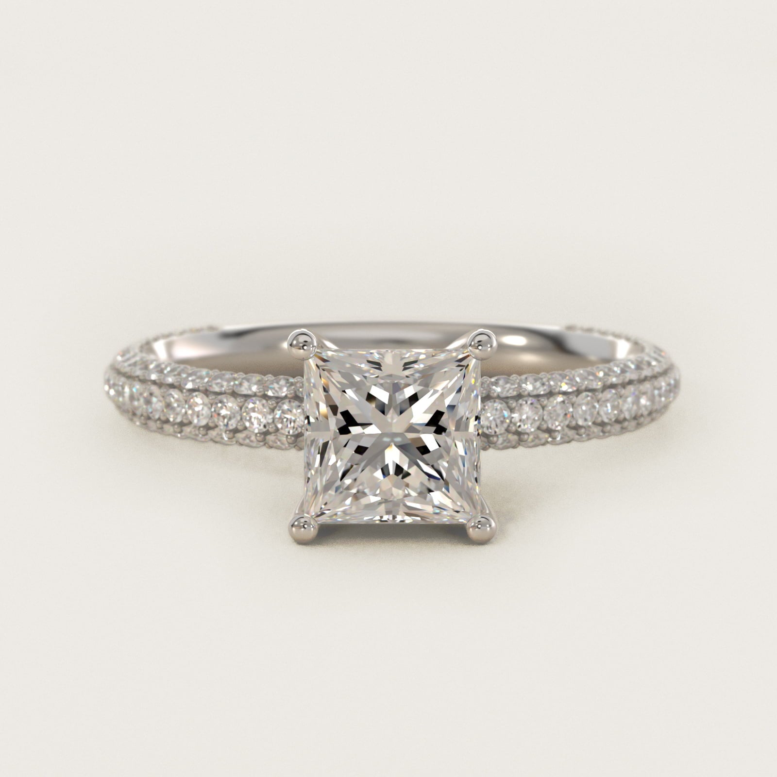 The Gallery Collection™ Rolled MicropavŽ Diamond Engagement Ring in 14k White Gold (3/8 ct. tw.) - Princess Center