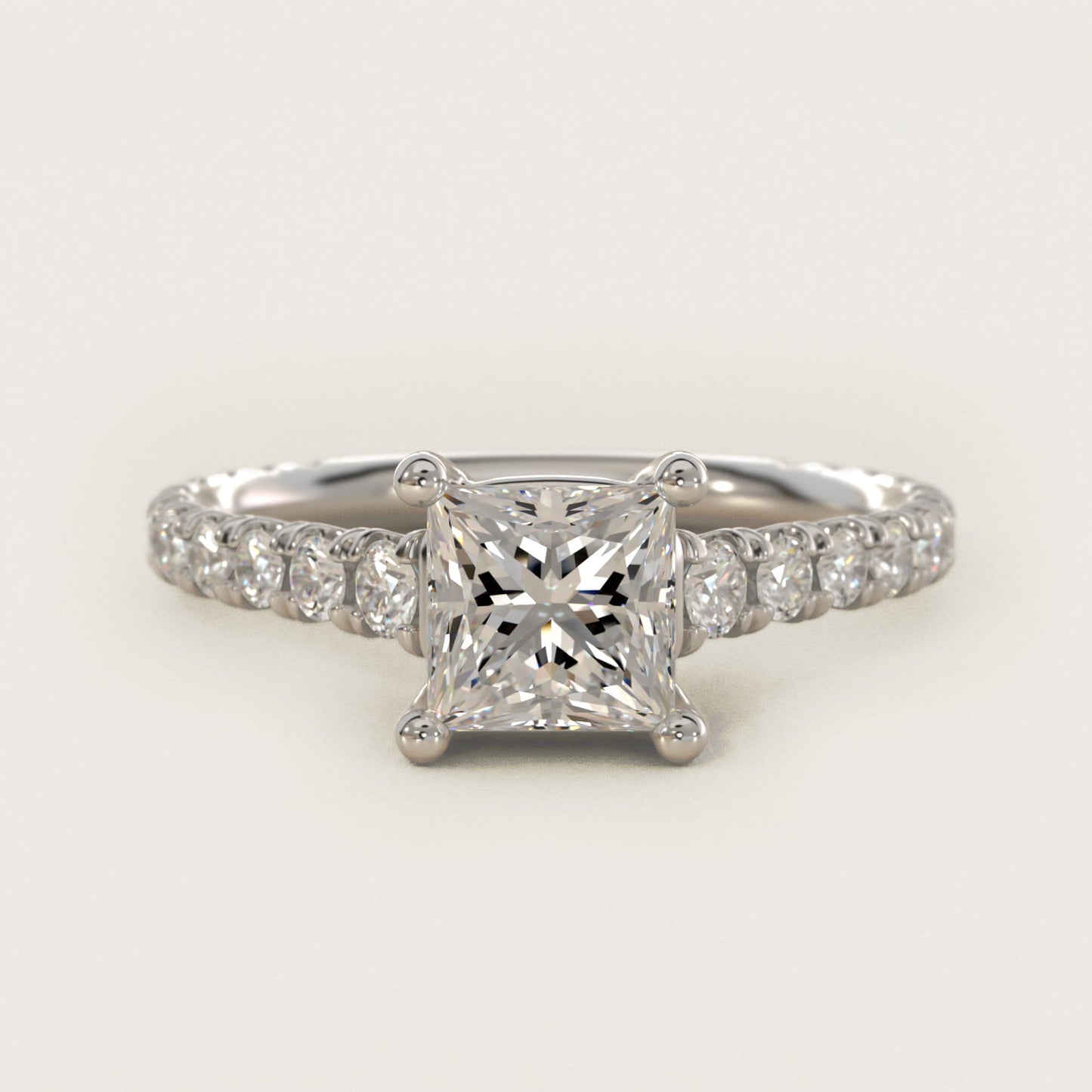 The Gallery Collection™ Cathedral PavŽ Diamond Engagement Ring in 14k White Gold (5/8 ct. tw.) - Princess Center