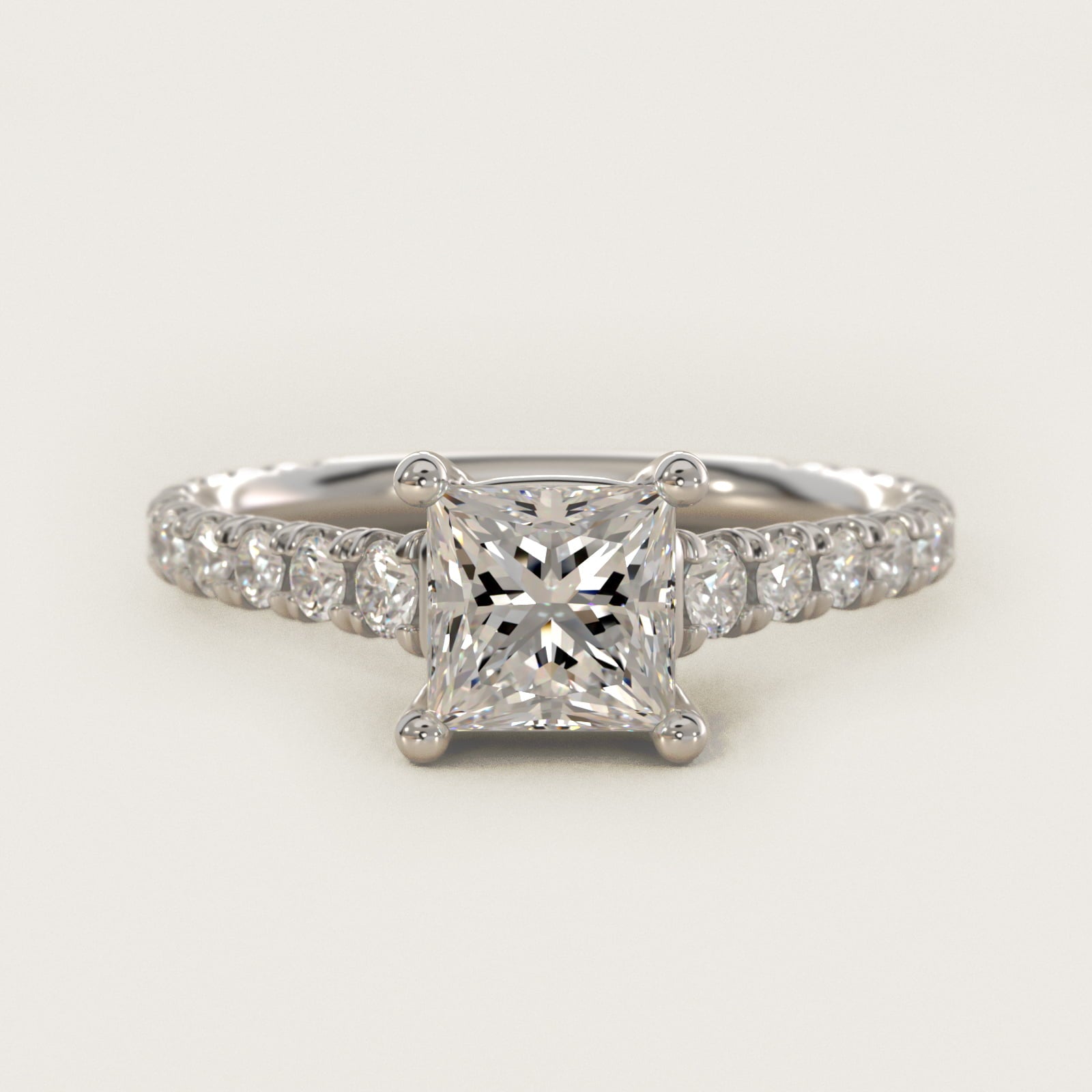 The Gallery Collection™ Cathedral PavŽ Diamond Engagement Ring in 14k White Gold (5/8 ct. tw.) - Princess Center