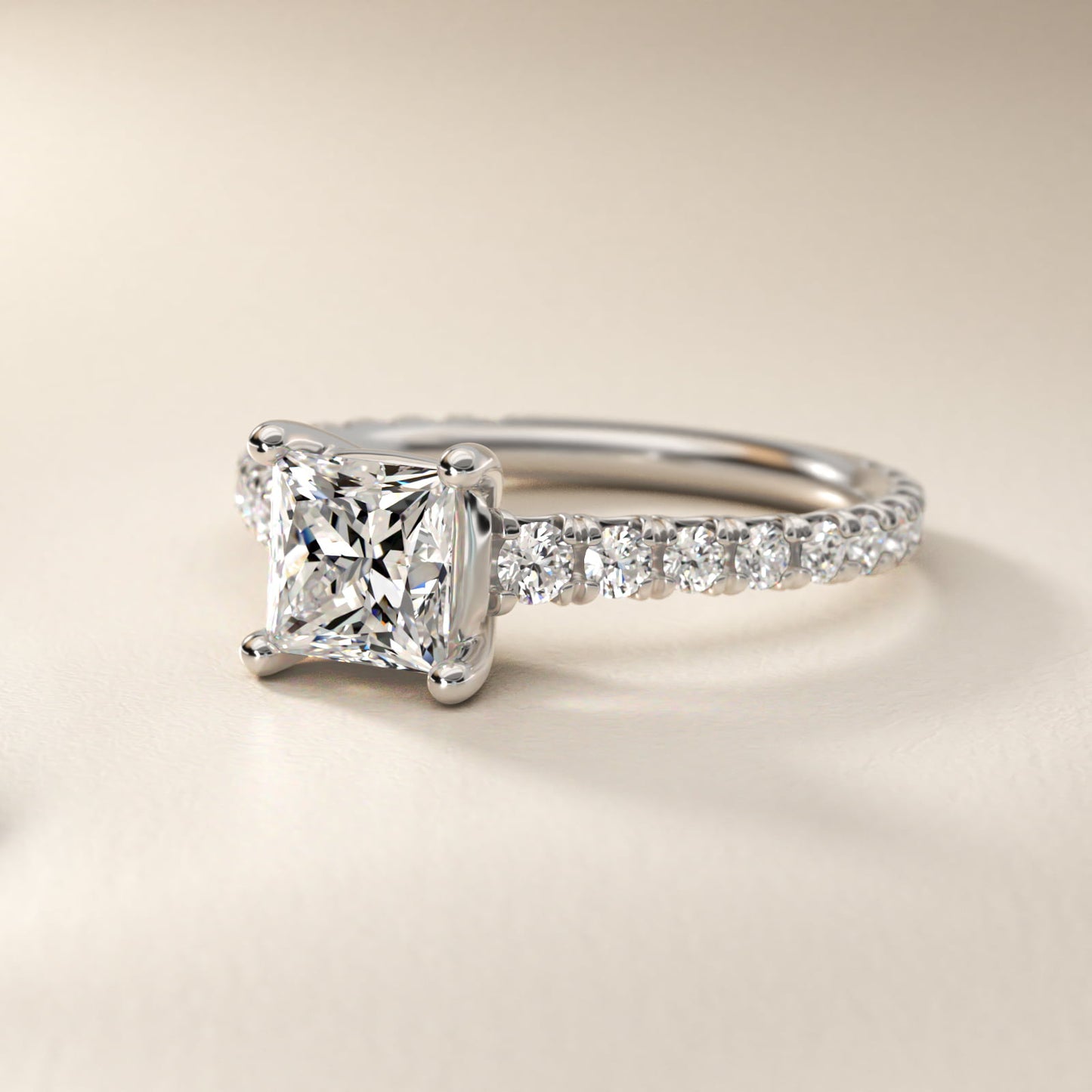 The Gallery Collection™ Cathedral PavŽ Diamond Engagement Ring in 14k White Gold (5/8 ct. tw.) - Princess Center