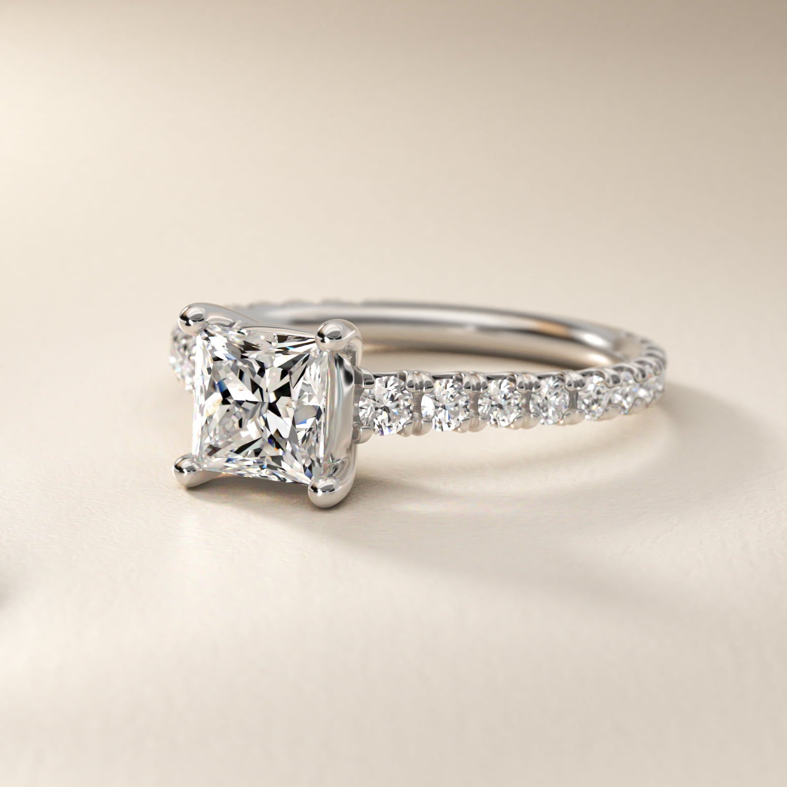The Gallery Collection™ Cathedral PavŽ Diamond Engagement Ring in 14k White Gold (5/8 ct. tw.) - Princess Center