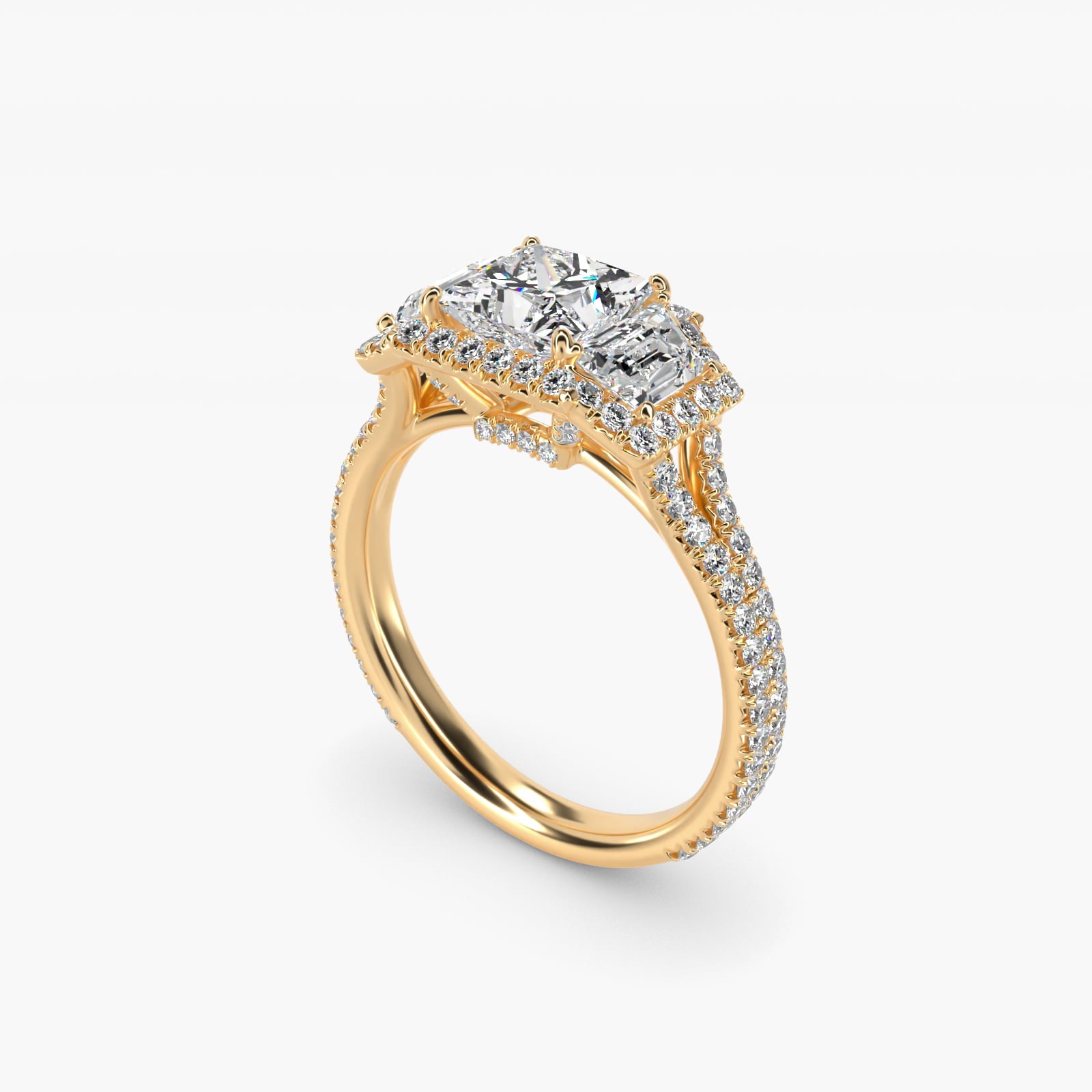 The Gallery Collection™ Vintage Three Stone Trapezoid Diamond Engagement Ring 14k Yellow Gold - Princess Center