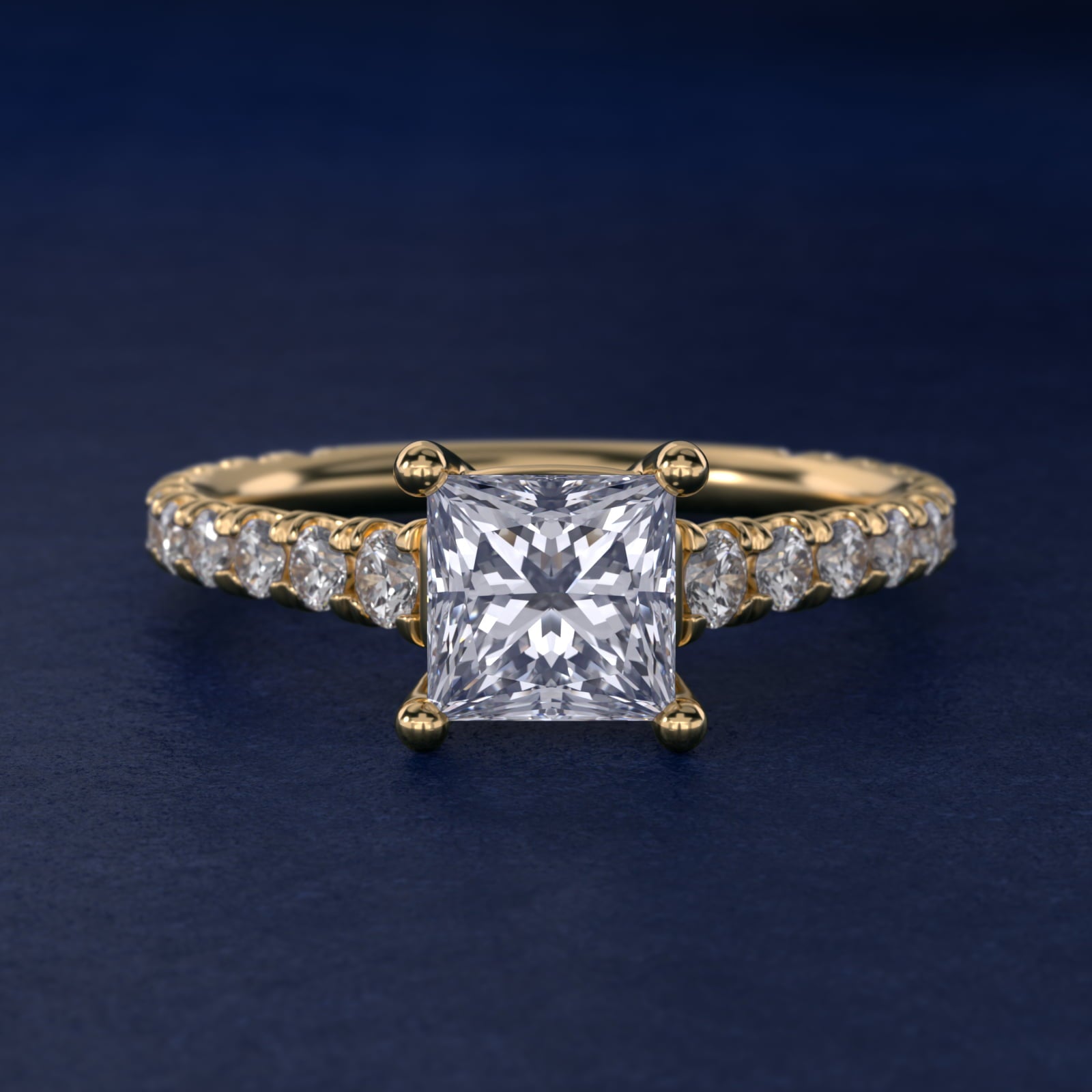 The Gallery Collection™ Cathedral PavŽ Diamond Engagement Ring in 14K Yellow Gold (5/8 ct. tw.) - Princess Center