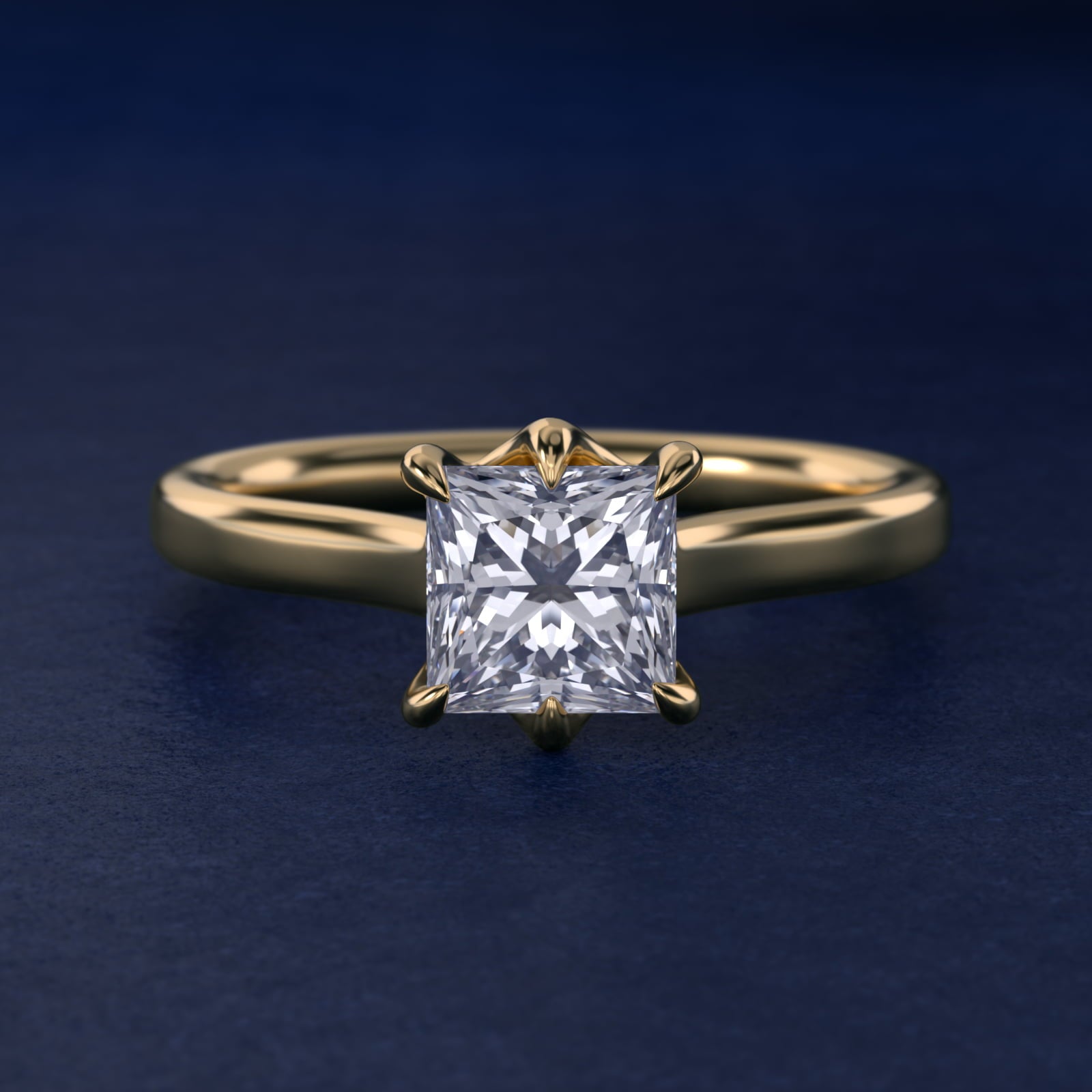 The Gallery Collection Six-Prong Trellis Solitaire Diamond Engagement Ring in 18k Yellow Gold - Princess Center