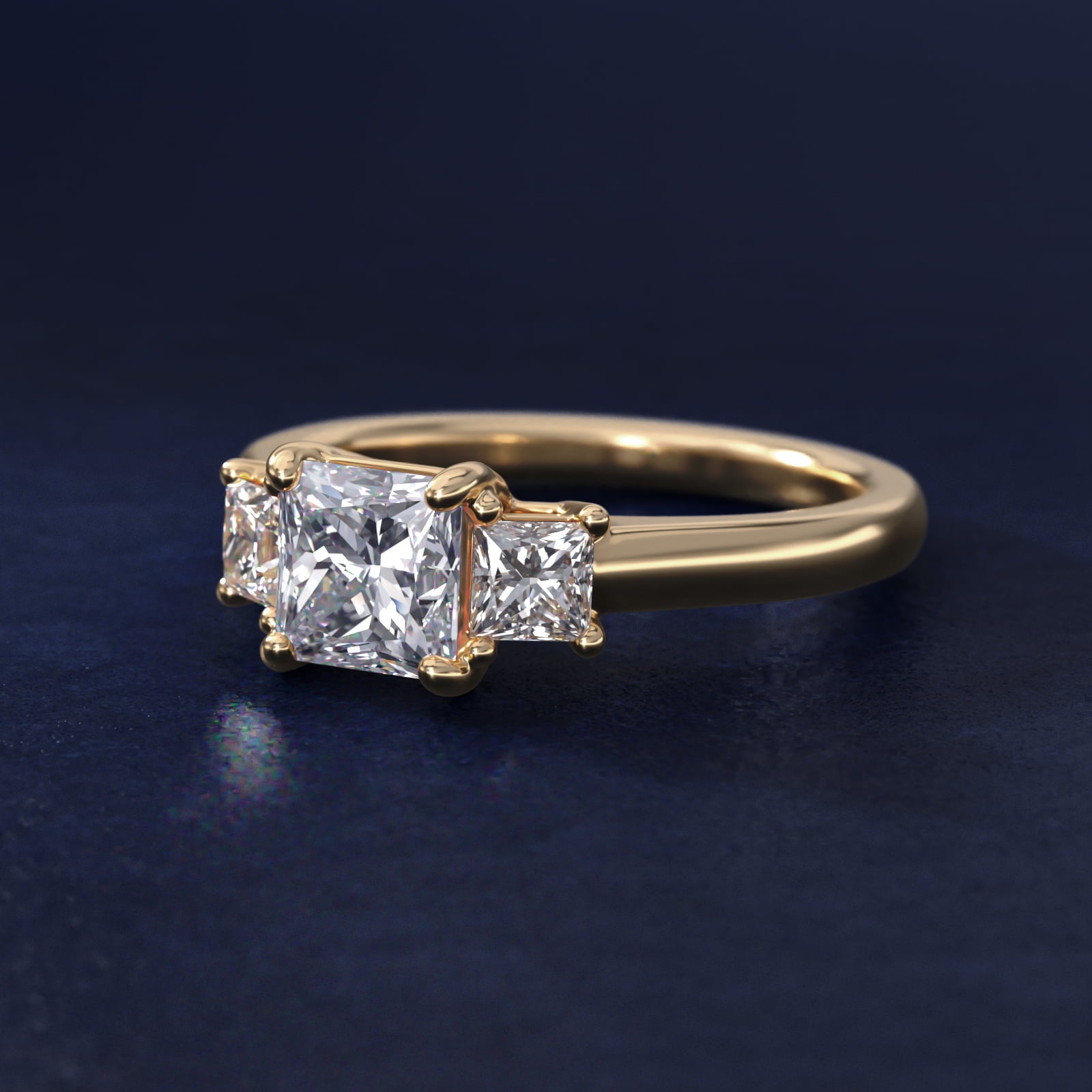 The Gallery Collection™ Princess-Cut Three-Stone Diamond Engagement Ring in 14K Yellow Gold (3/8 ct. tw.) - Princess Center
