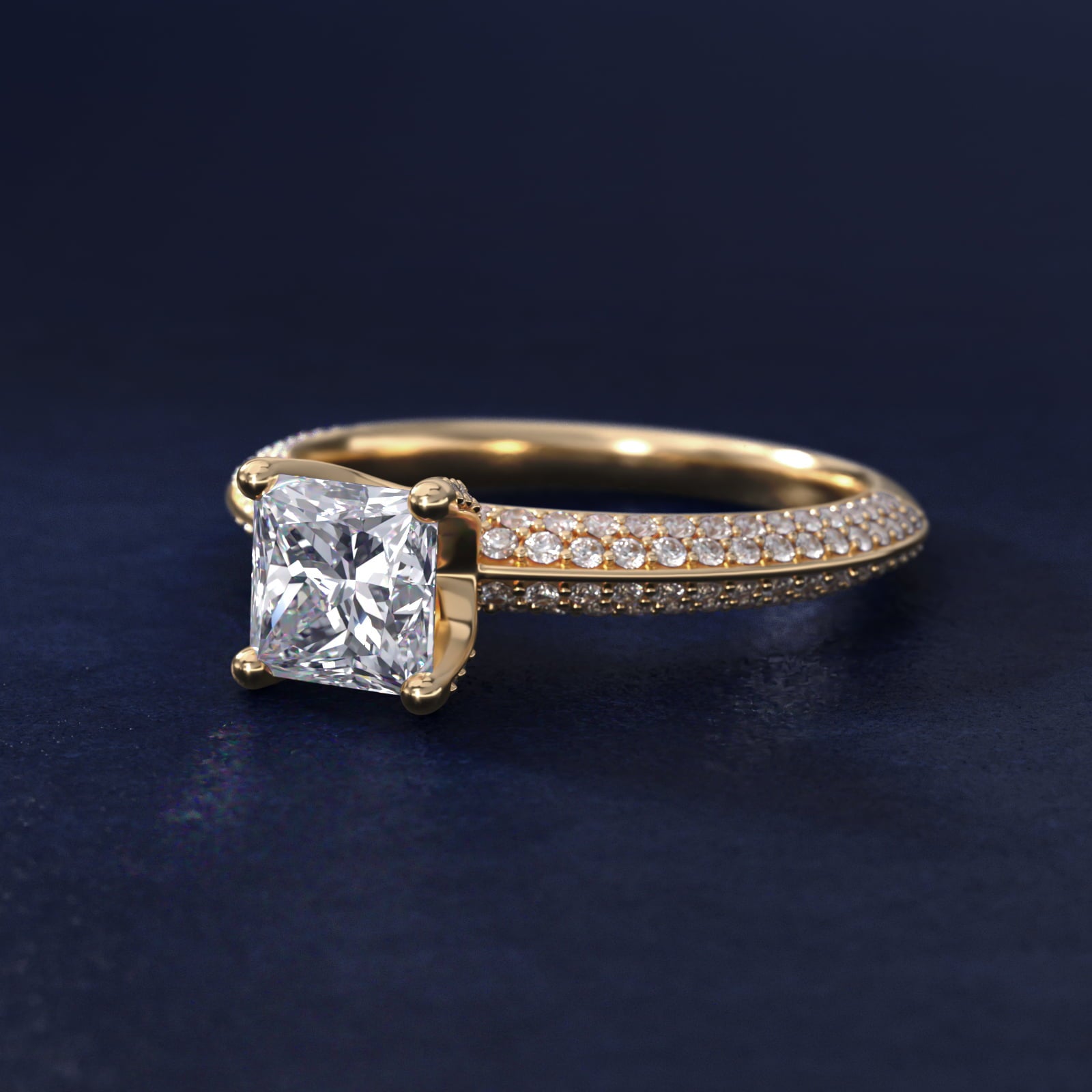 The Gallery Collection™ Knife Edge MicropavŽ Diamond Engagement Ring in 18k Yellow Gold (3/8 ct. tw.) - Princess Center